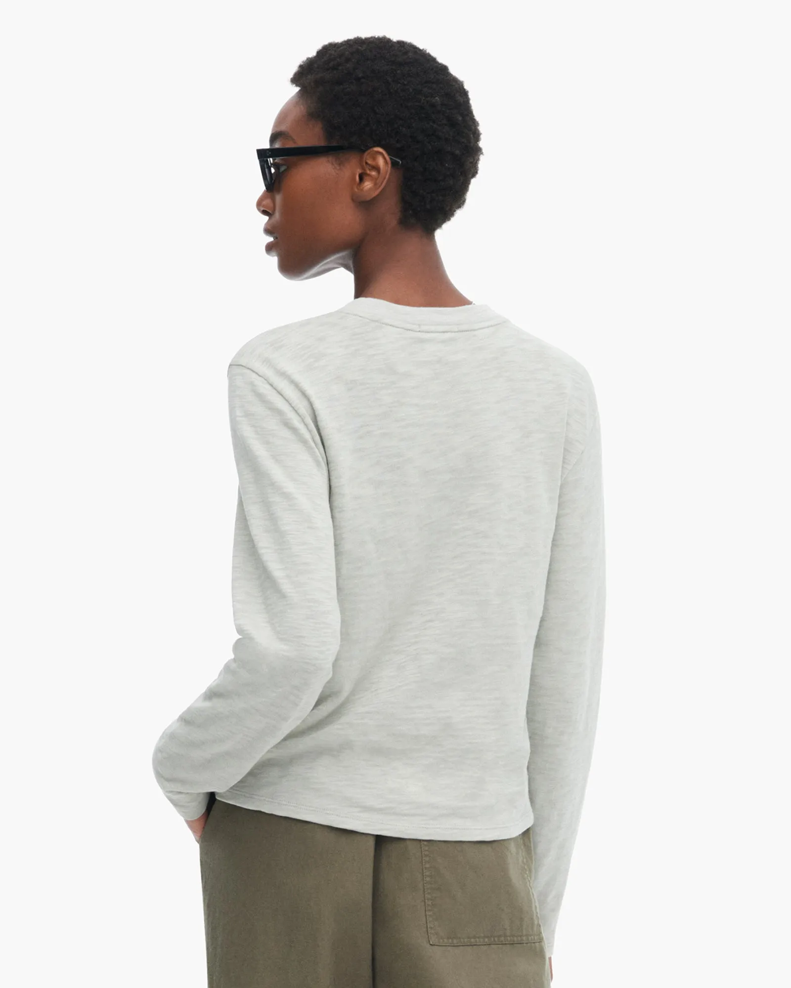 Slub Jersey Long Sleeve Crop Tee - Abbey Stone