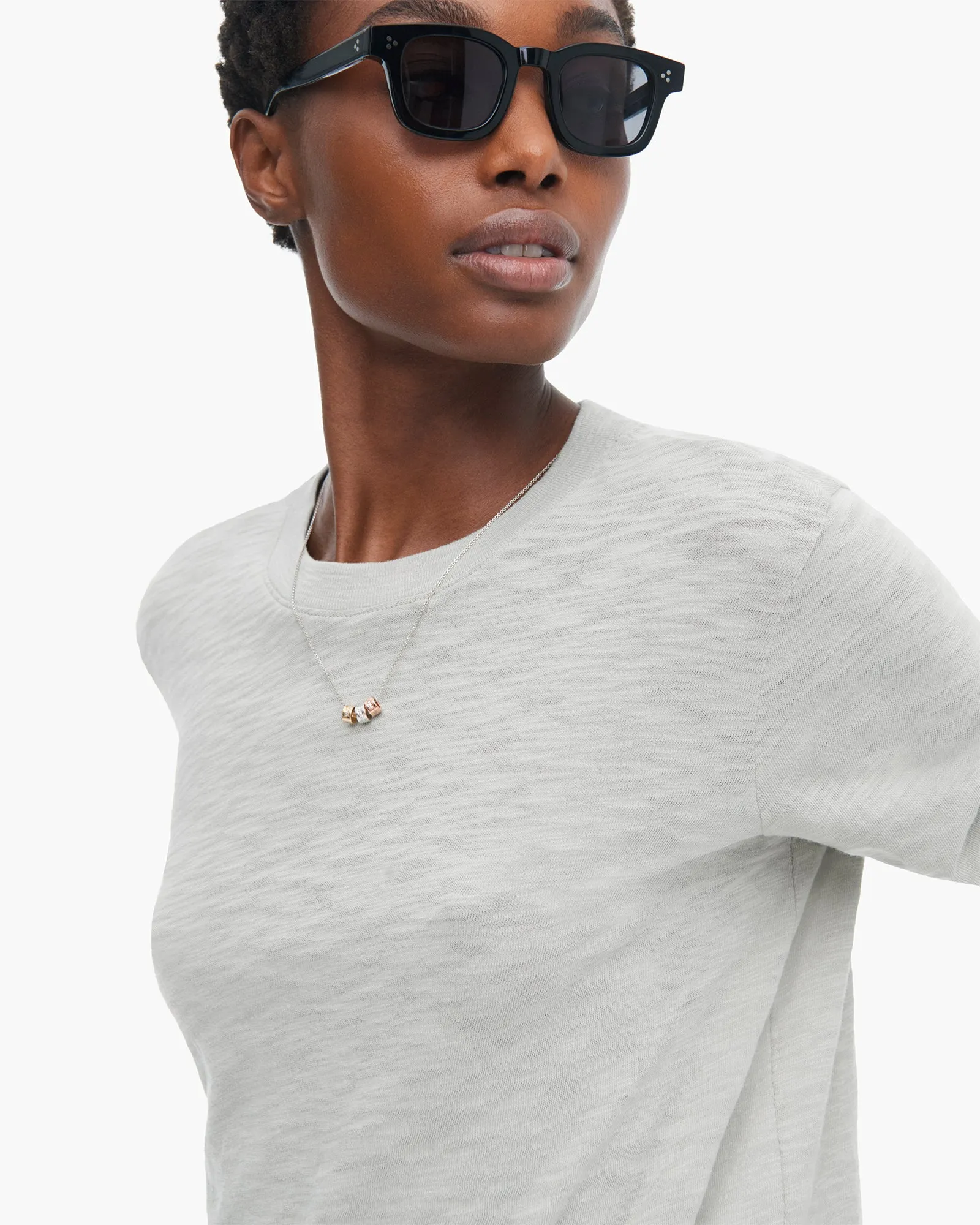 Slub Jersey Long Sleeve Crop Tee - Abbey Stone