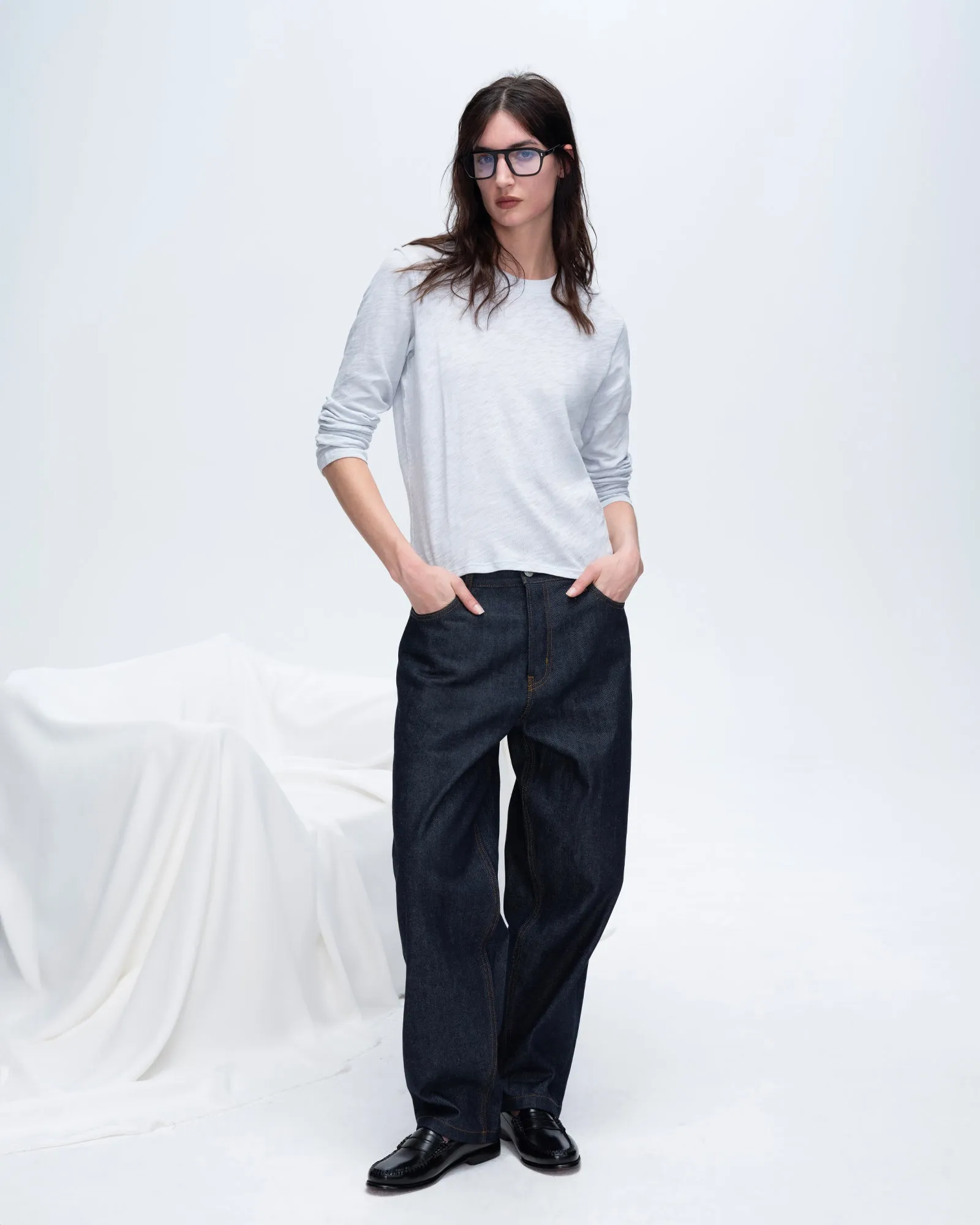 Slub Jersey Long Sleeve Crop Tee - Powder Blue