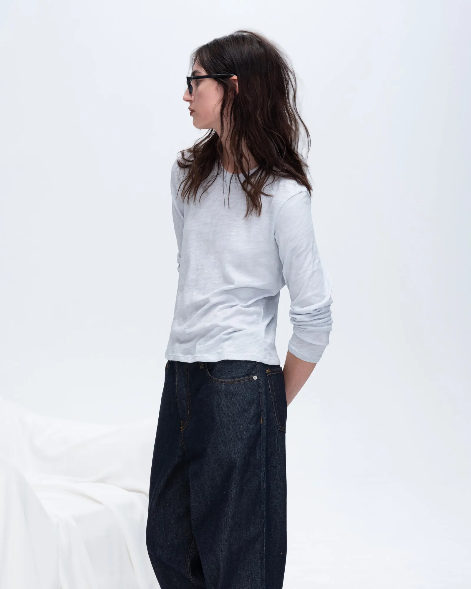 Slub Jersey Long Sleeve Crop Tee - Powder Blue