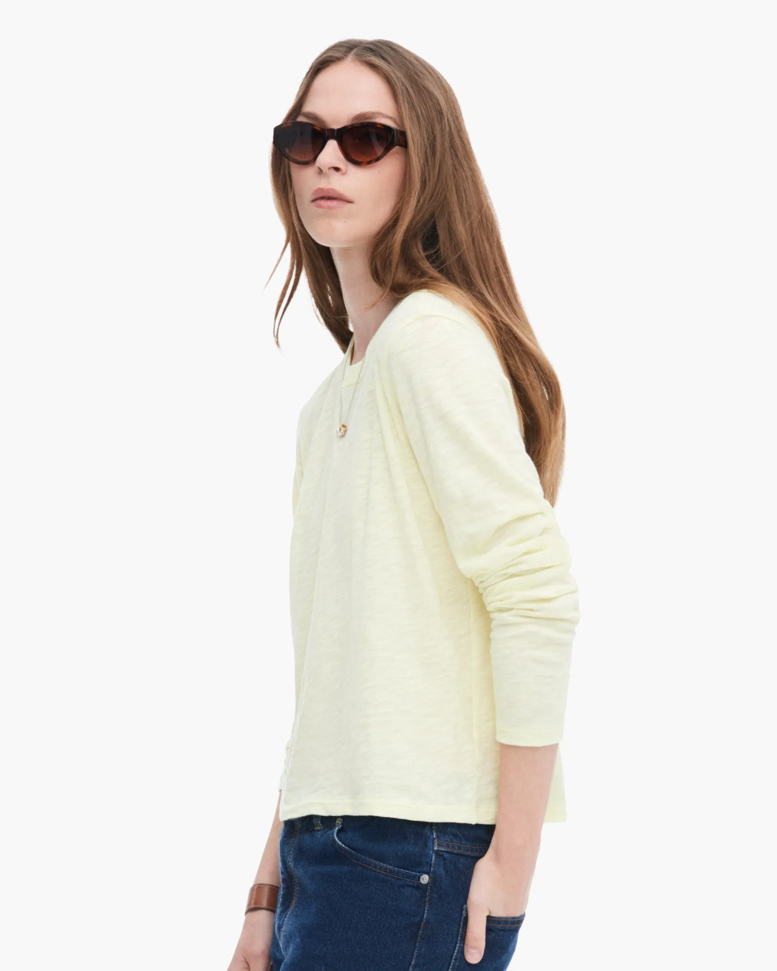 Slub Jersey Long Sleeve Crop Tee - Tender Yellow