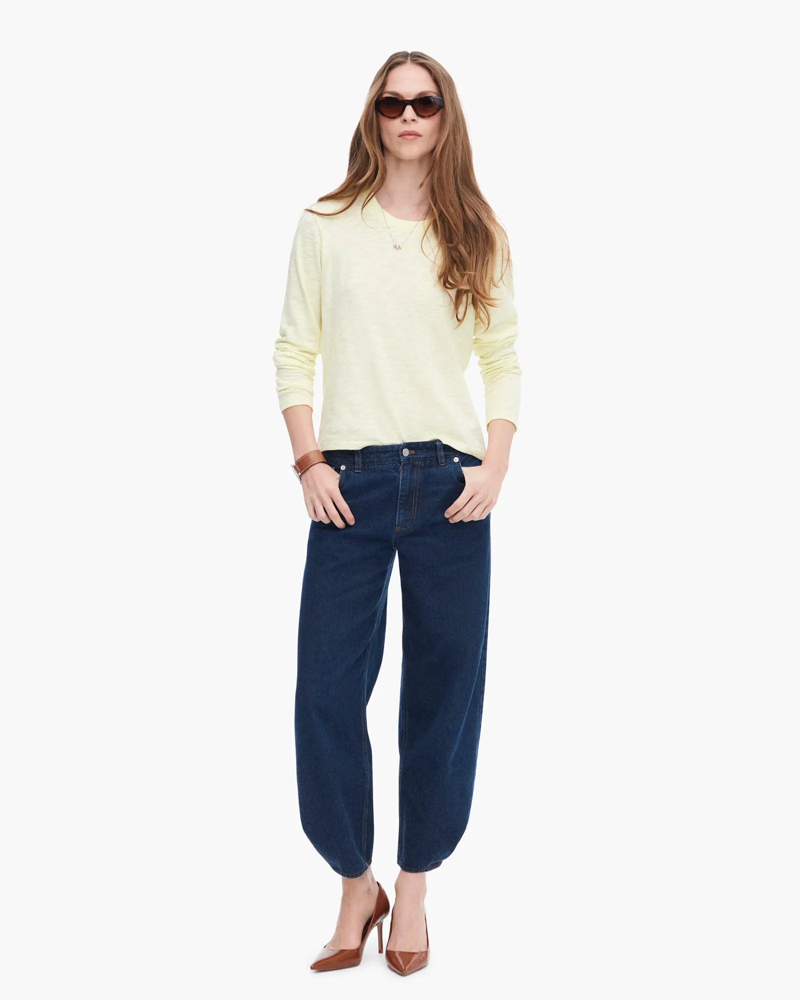 Slub Jersey Long Sleeve Crop Tee - Tender Yellow