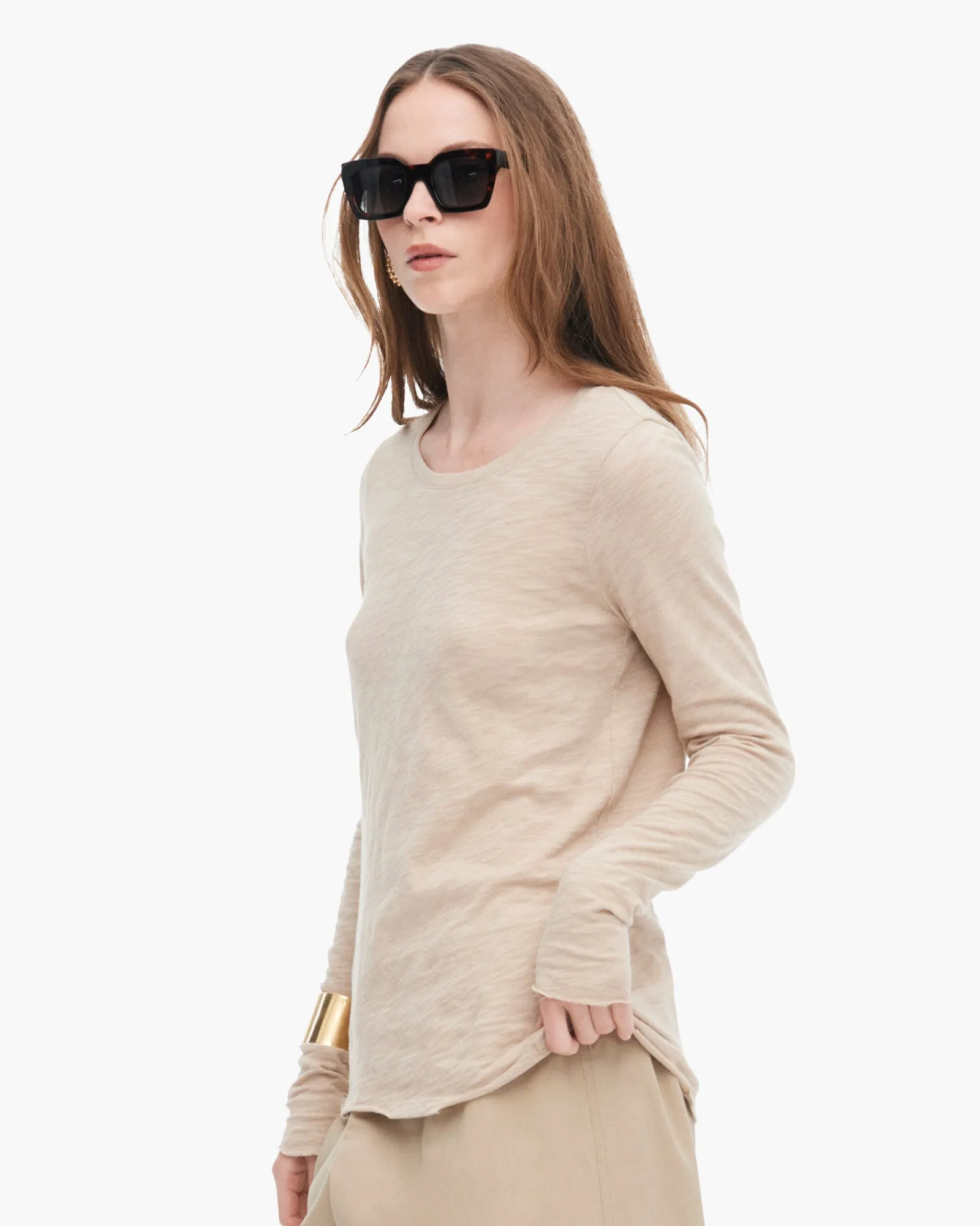 Slub Jersey Long Sleeve Destroyed Crew - Dune