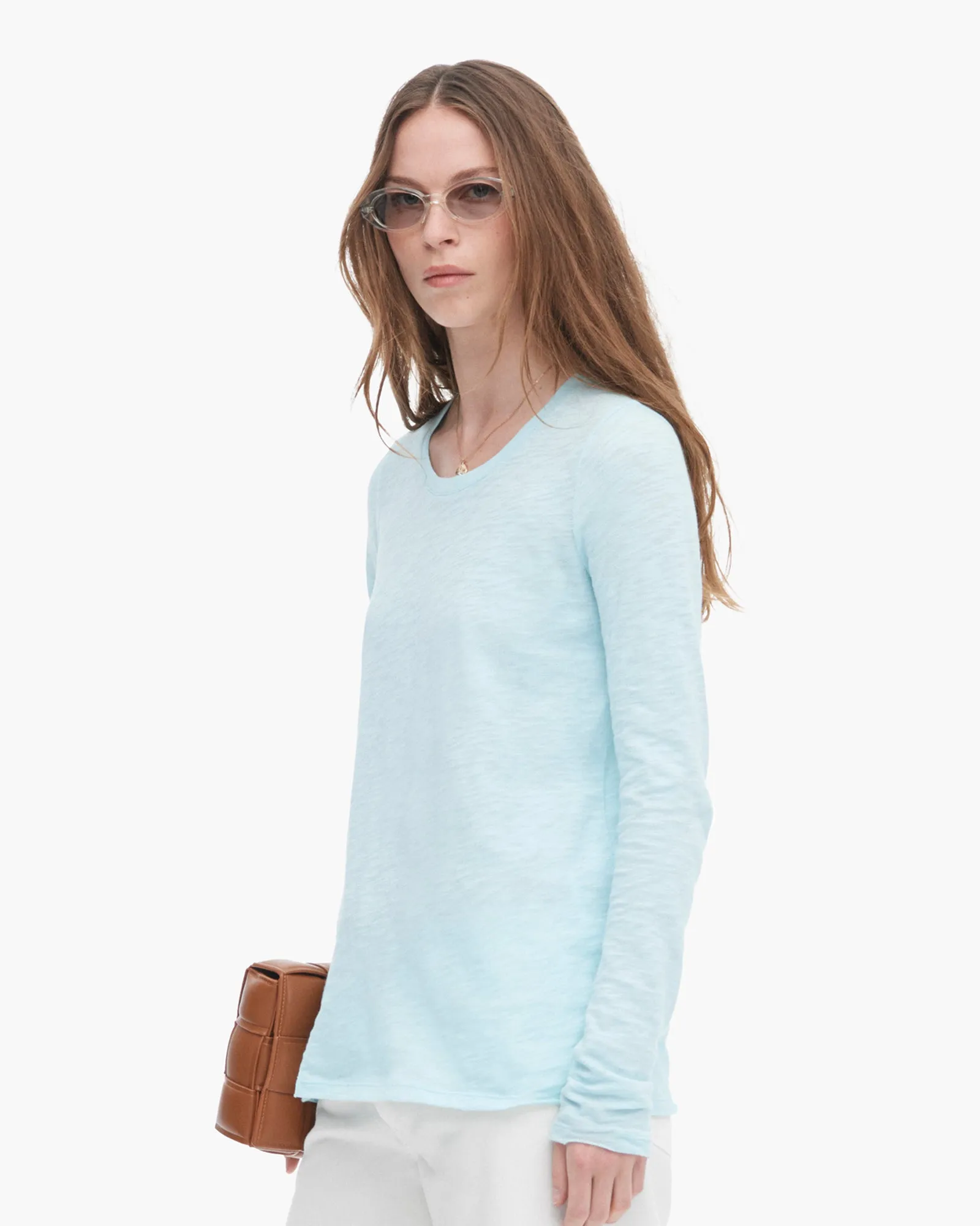 Slub Jersey Long Sleeve Destroyed Crew - Ocean Blue