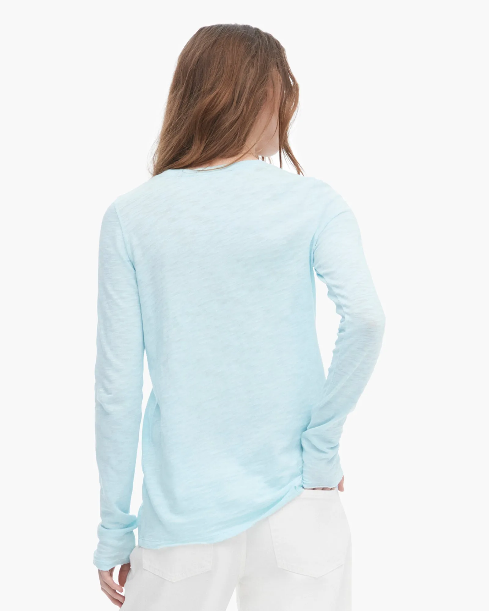 Slub Jersey Long Sleeve Destroyed Crew - Ocean Blue