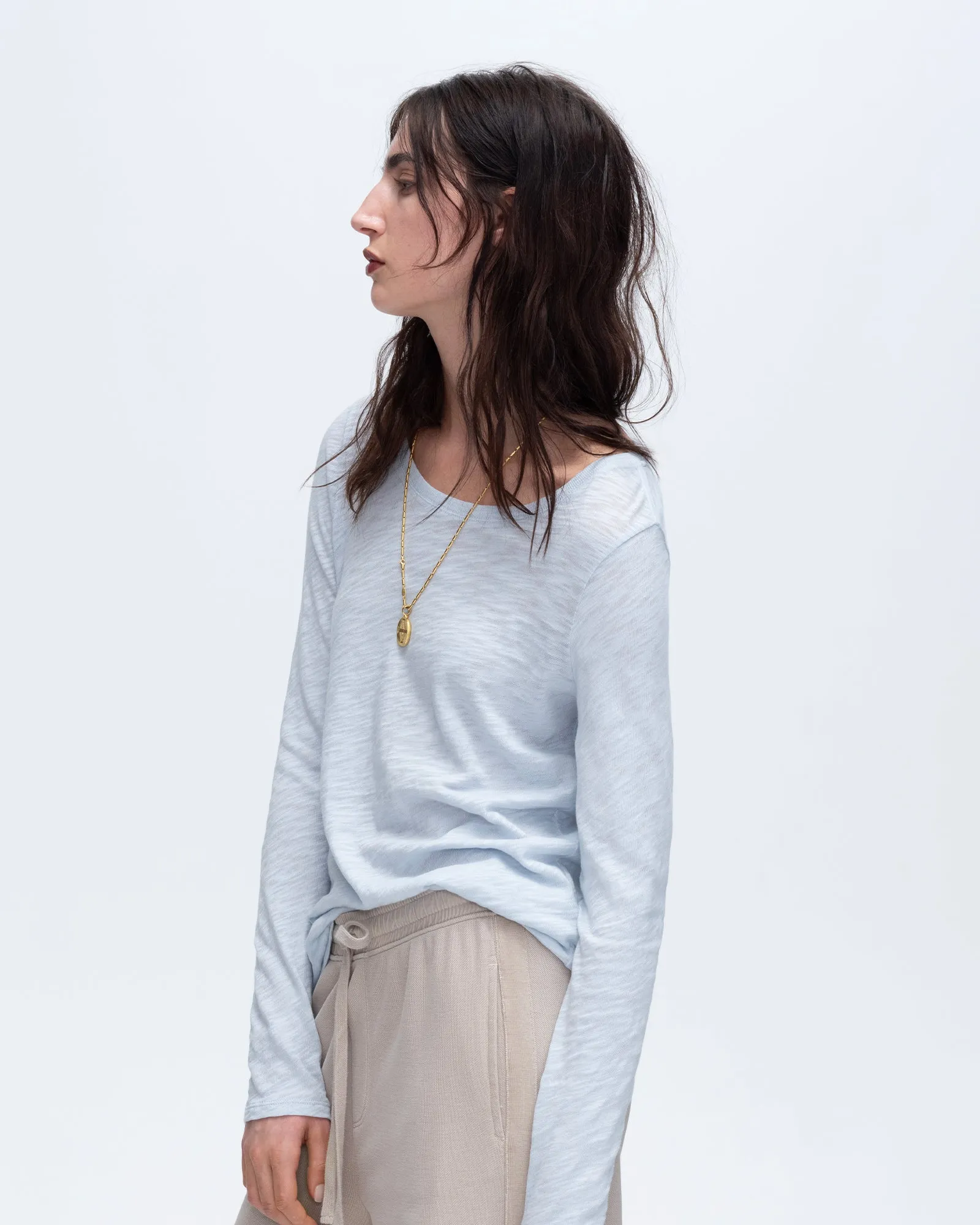 Slub Jersey Long Sleeve Destroyed Crew - Powder Blue