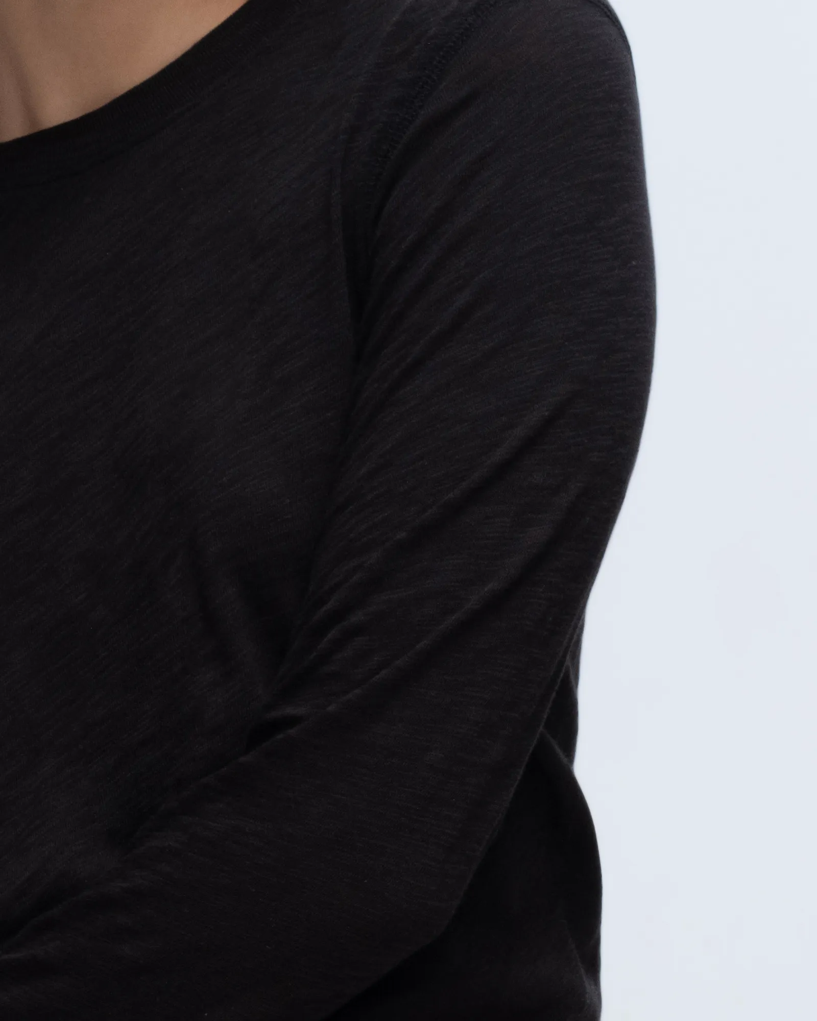 Slub Jersey Long Sleeve Destroyed Wash Crop Tee - Black