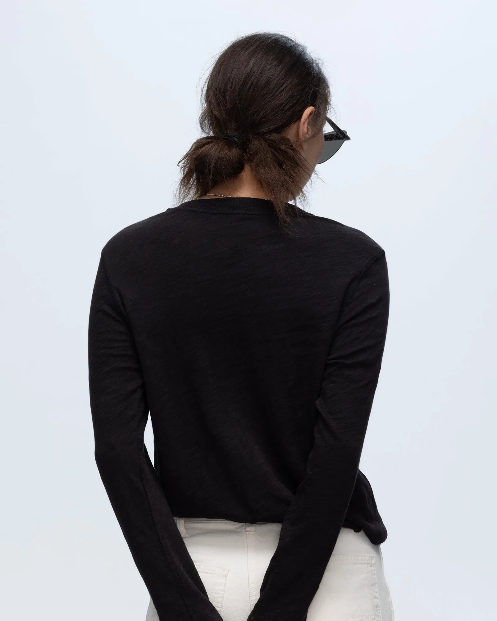Slub Jersey Long Sleeve Destroyed Wash Crop Tee - Black