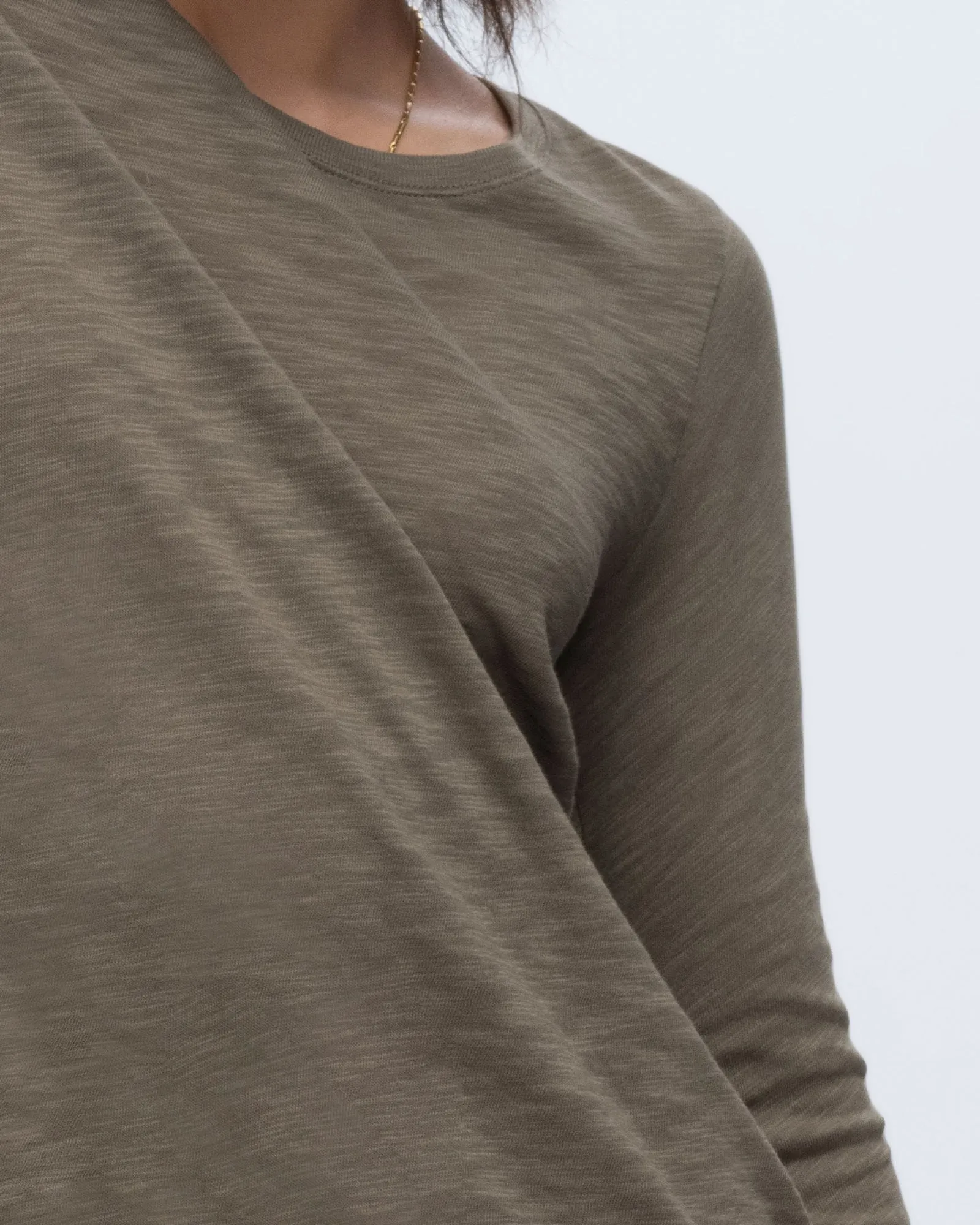 Slub Jersey Long Sleeve Destroyed Wash Tee - Army