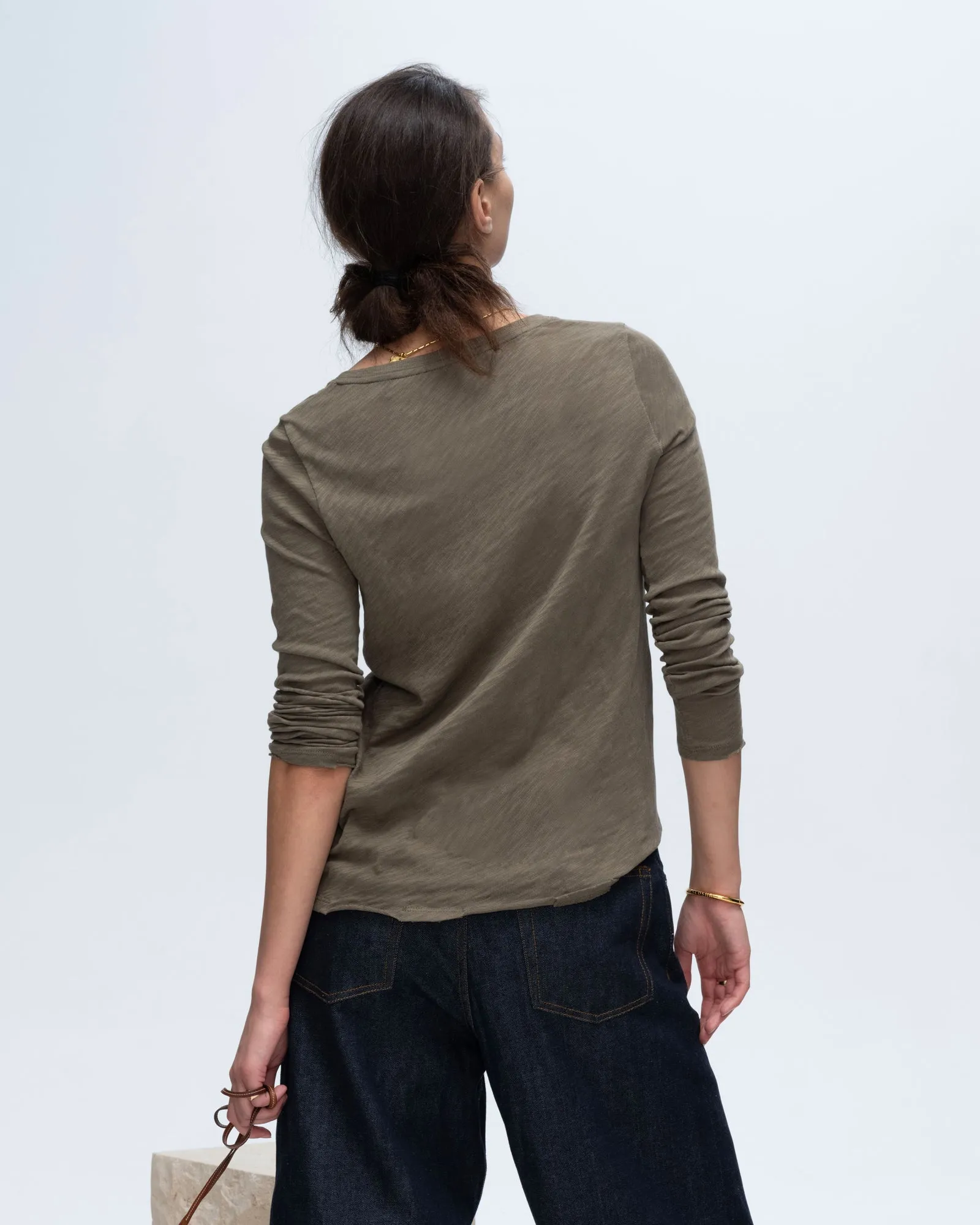 Slub Jersey Long Sleeve Destroyed Wash Tee - Army