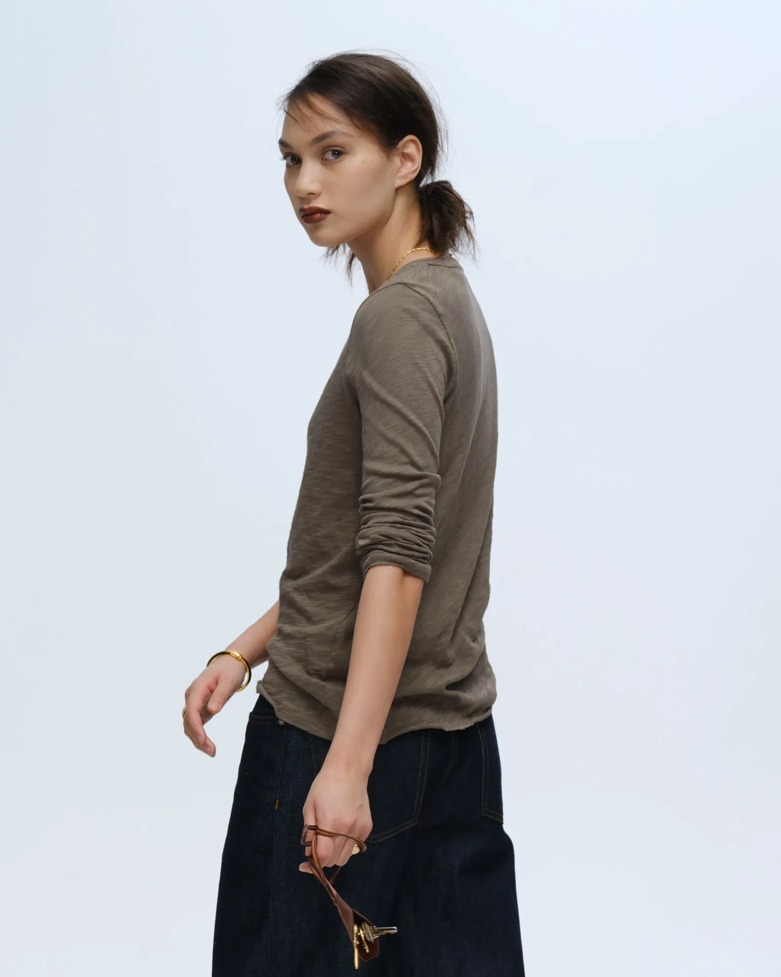 Slub Jersey Long Sleeve Destroyed Wash Tee - Army