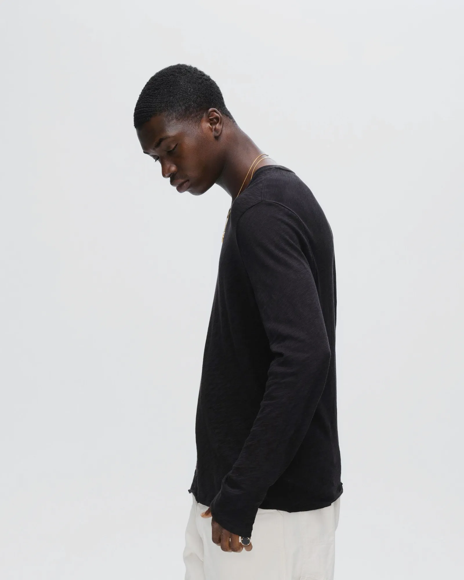 Slub Jersey Long Sleeve Destroyed Wash Tee - Black