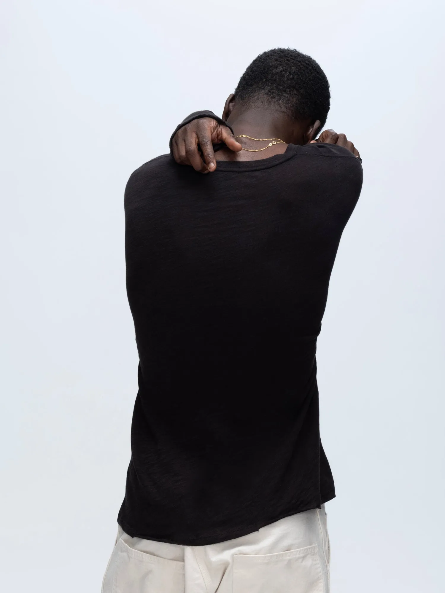 Slub Jersey Long Sleeve Destroyed Wash Tee - Black