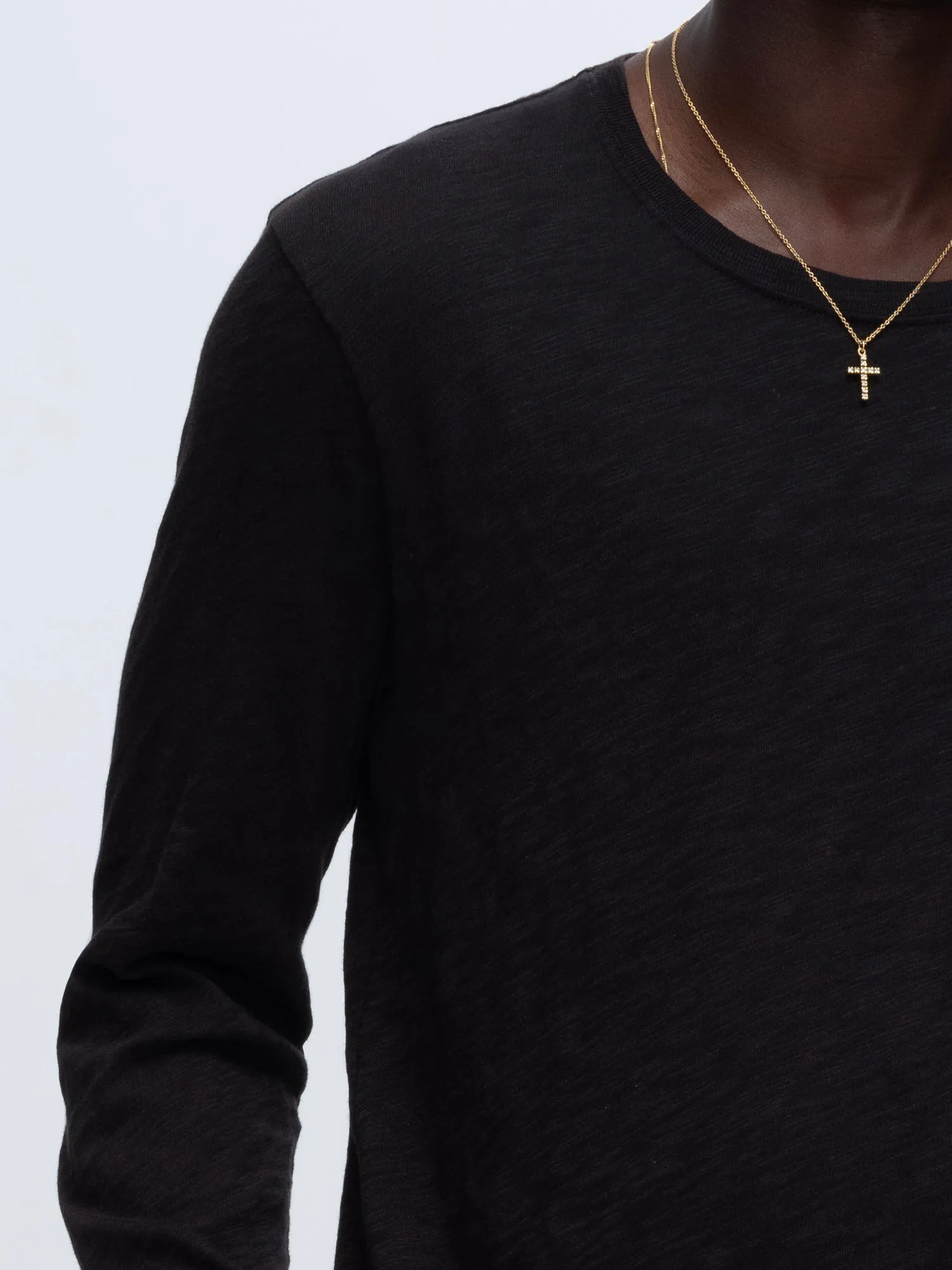 Slub Jersey Long Sleeve Destroyed Wash Tee - Black