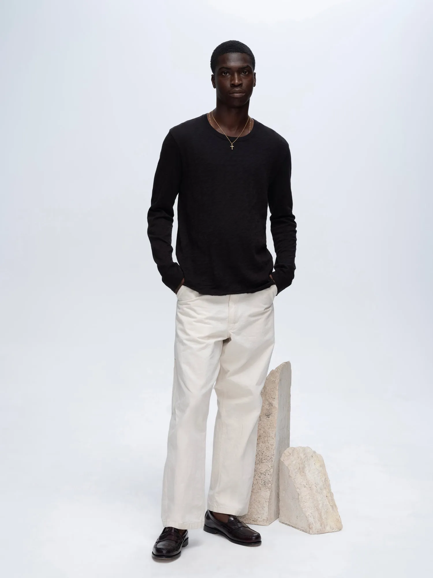 Slub Jersey Long Sleeve Destroyed Wash Tee - Black