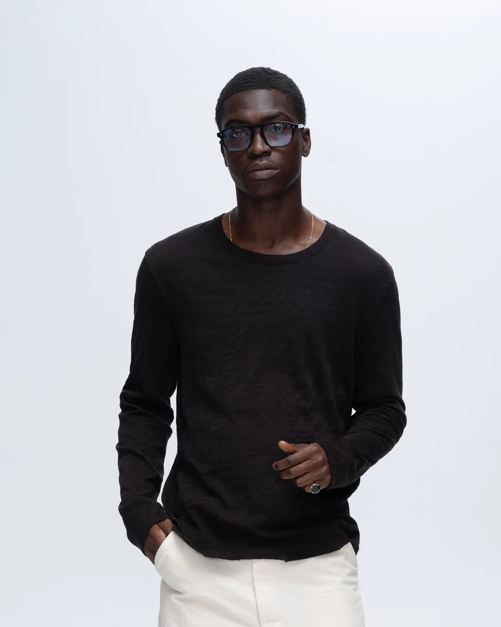 Slub Jersey Long Sleeve Destroyed Wash Tee - Black