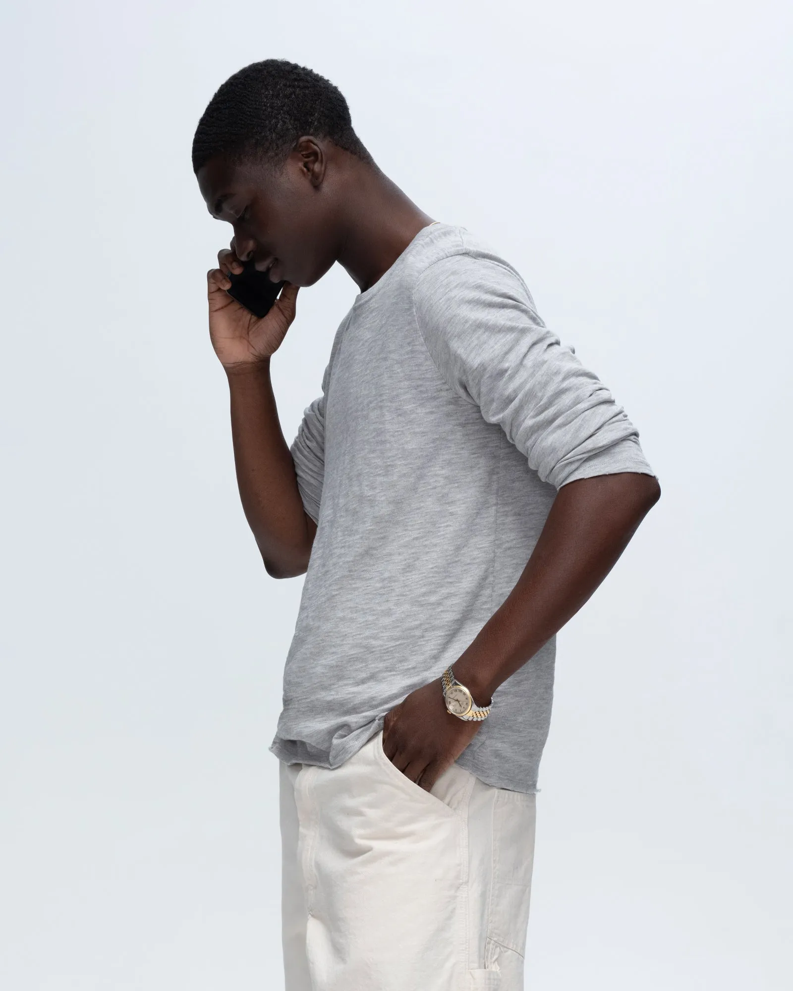 Slub Jersey Long Sleeve Destroyed Wash Tee - Heather Grey