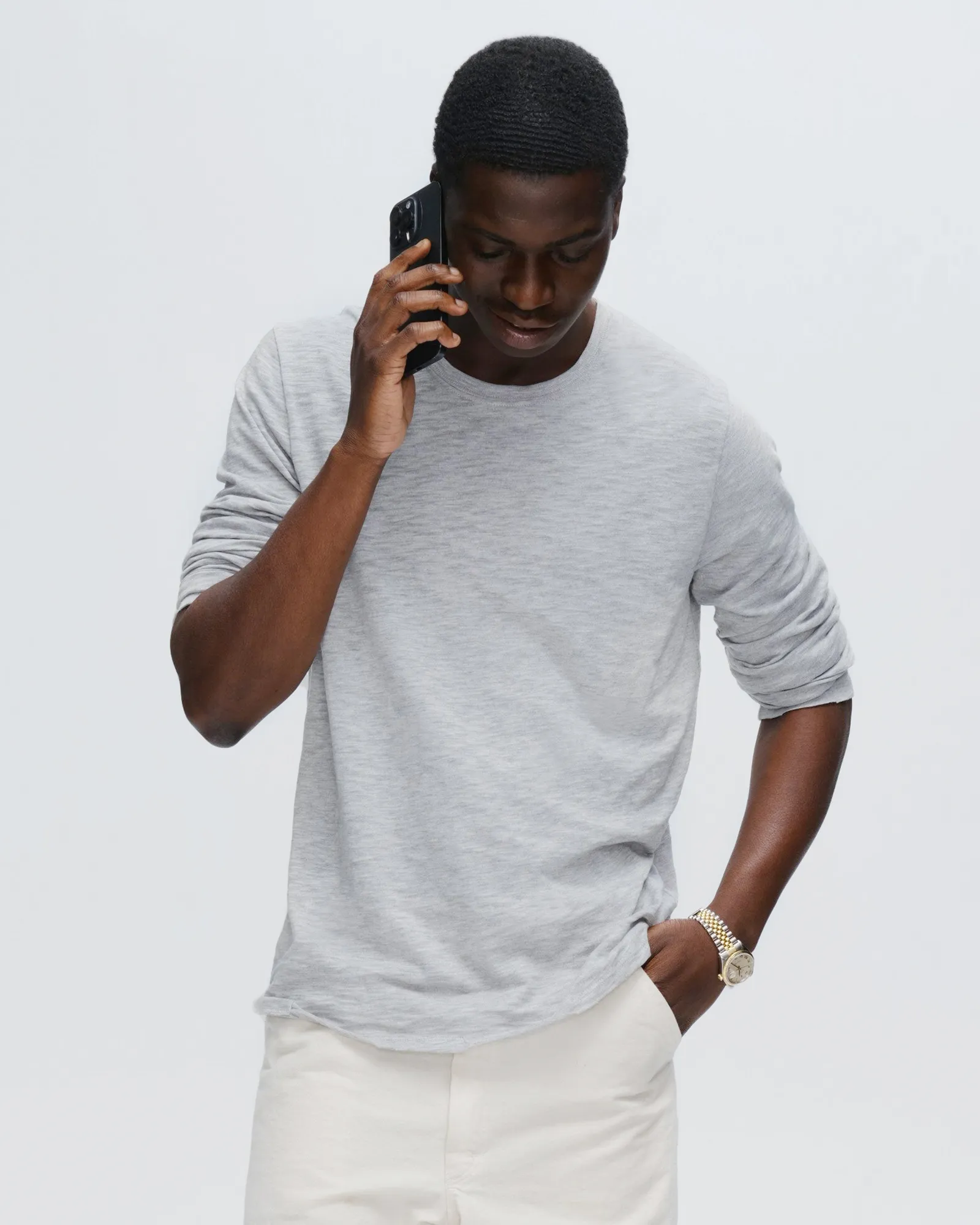 Slub Jersey Long Sleeve Destroyed Wash Tee - Heather Grey