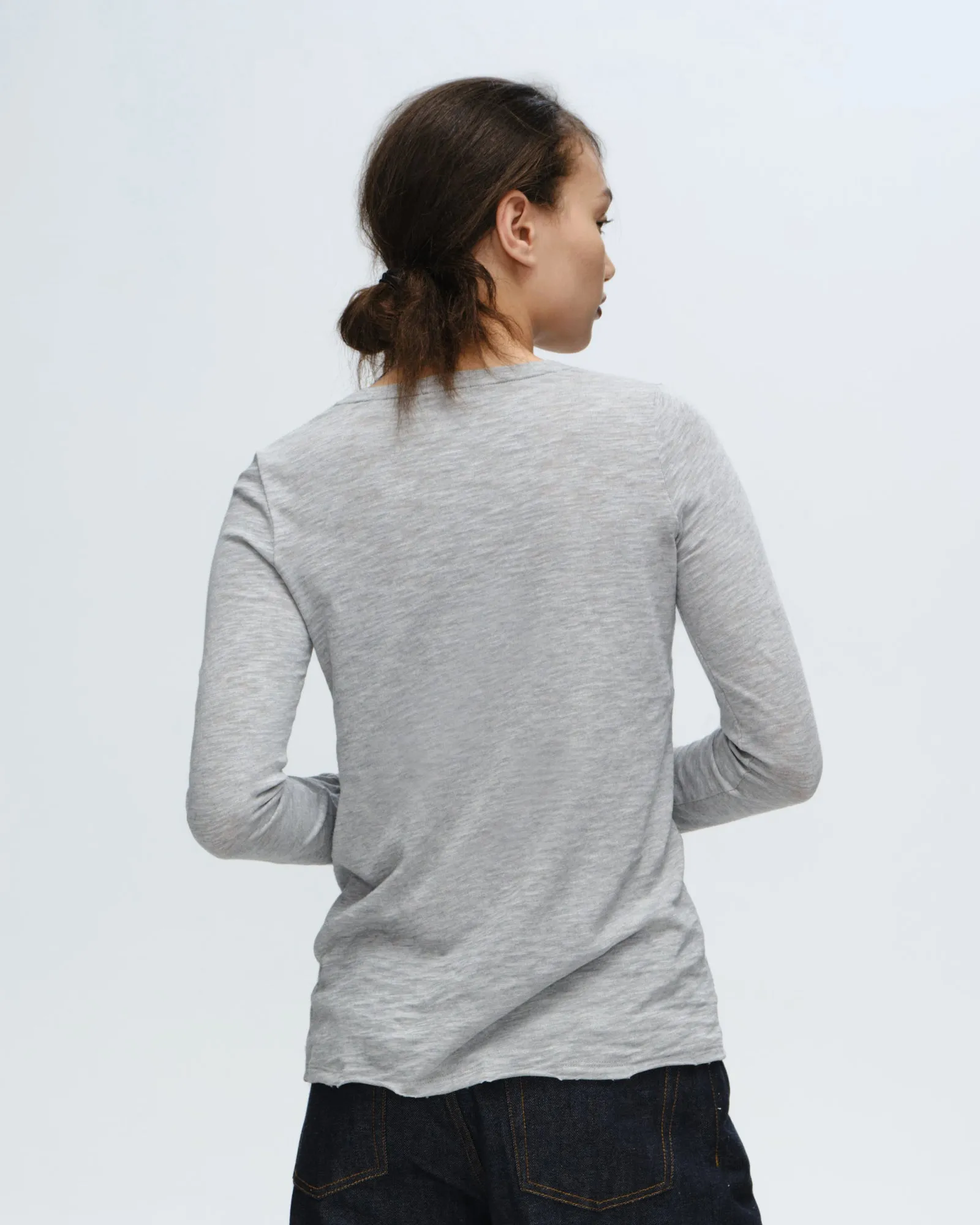 Slub Jersey Long Sleeve Destroyed Wash Tee - Heather Grey