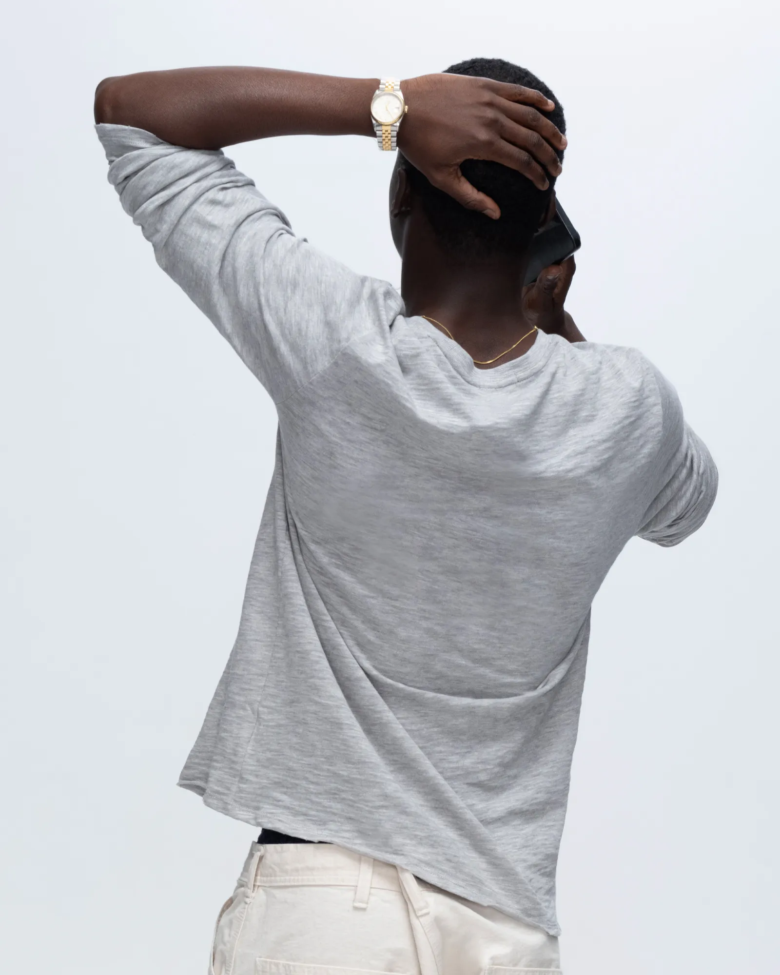 Slub Jersey Long Sleeve Destroyed Wash Tee - Heather Grey