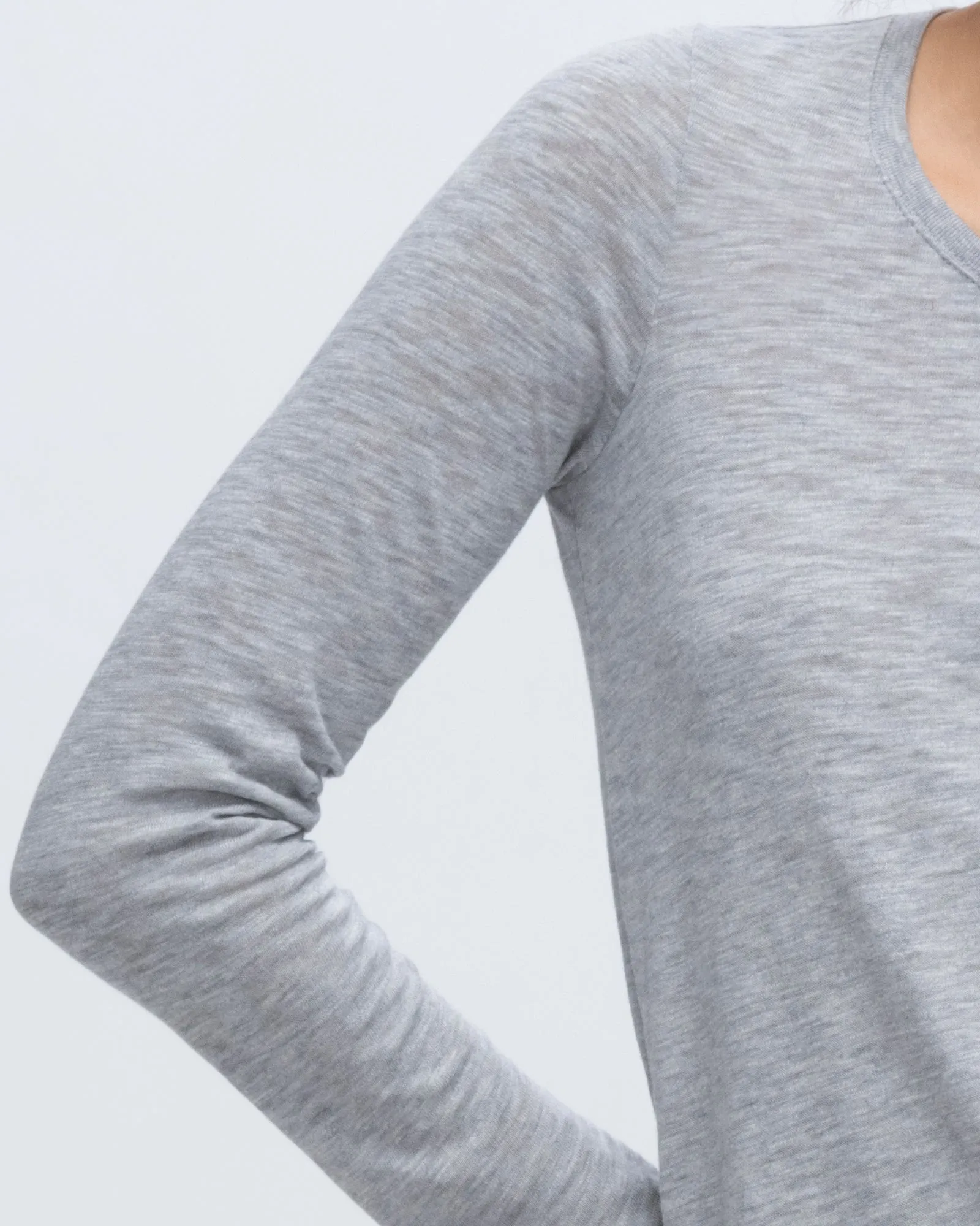 Slub Jersey Long Sleeve Destroyed Wash Tee - Heather Grey