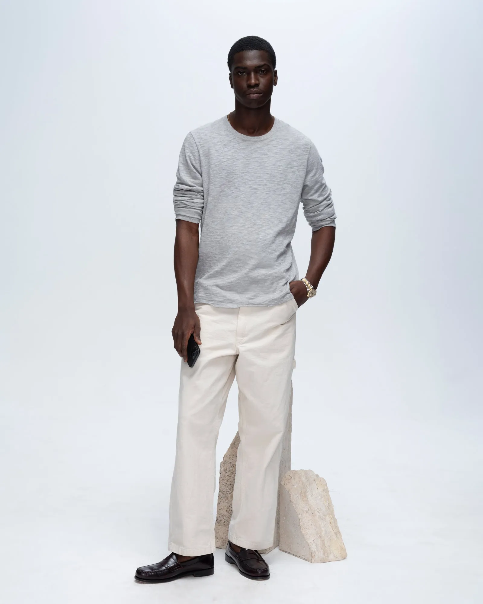 Slub Jersey Long Sleeve Destroyed Wash Tee - Heather Grey