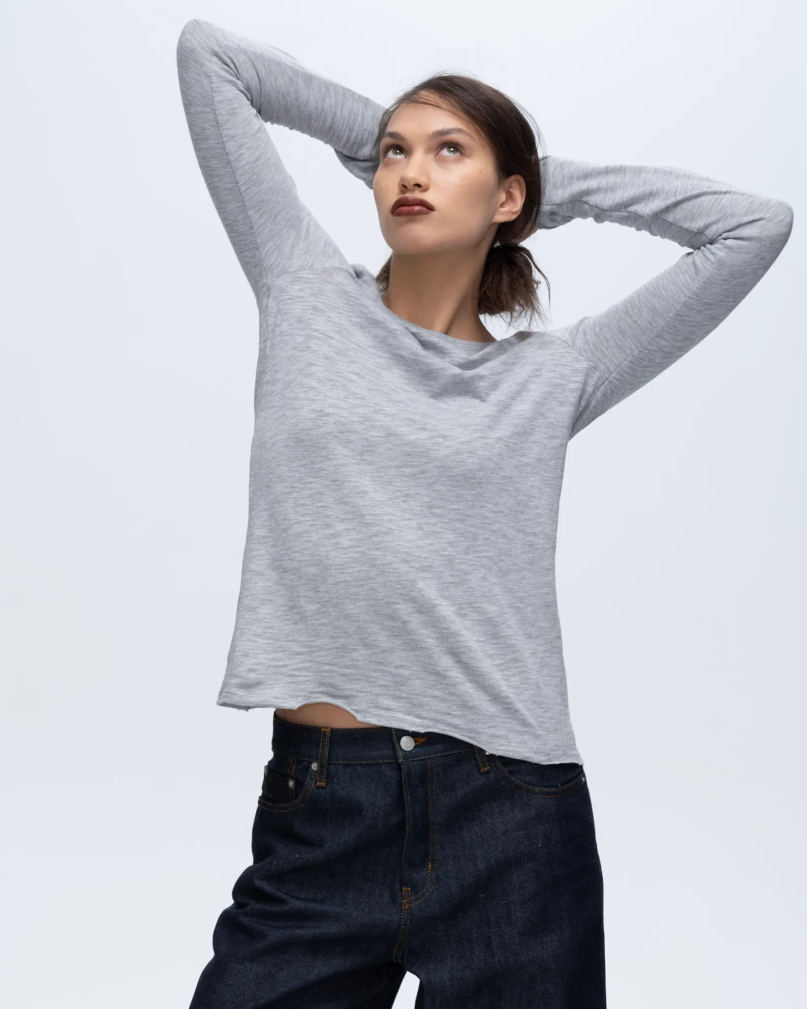 Slub Jersey Long Sleeve Destroyed Wash Tee - Heather Grey