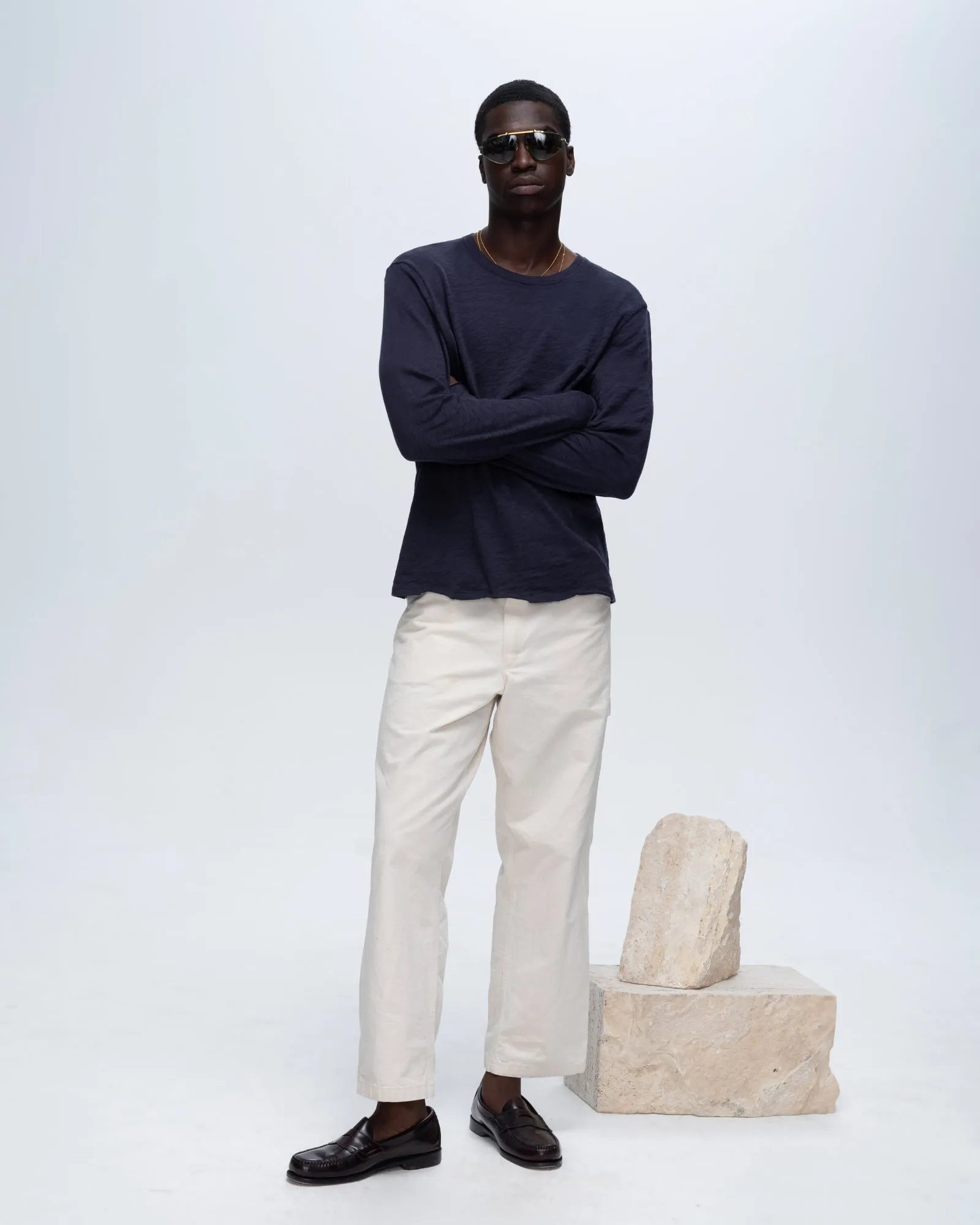 Slub Jersey Long Sleeve Destroyed Wash Tee - Midnight