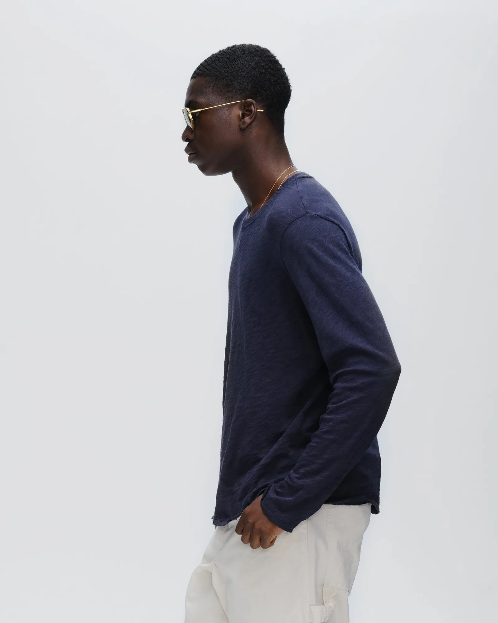 Slub Jersey Long Sleeve Destroyed Wash Tee - Midnight