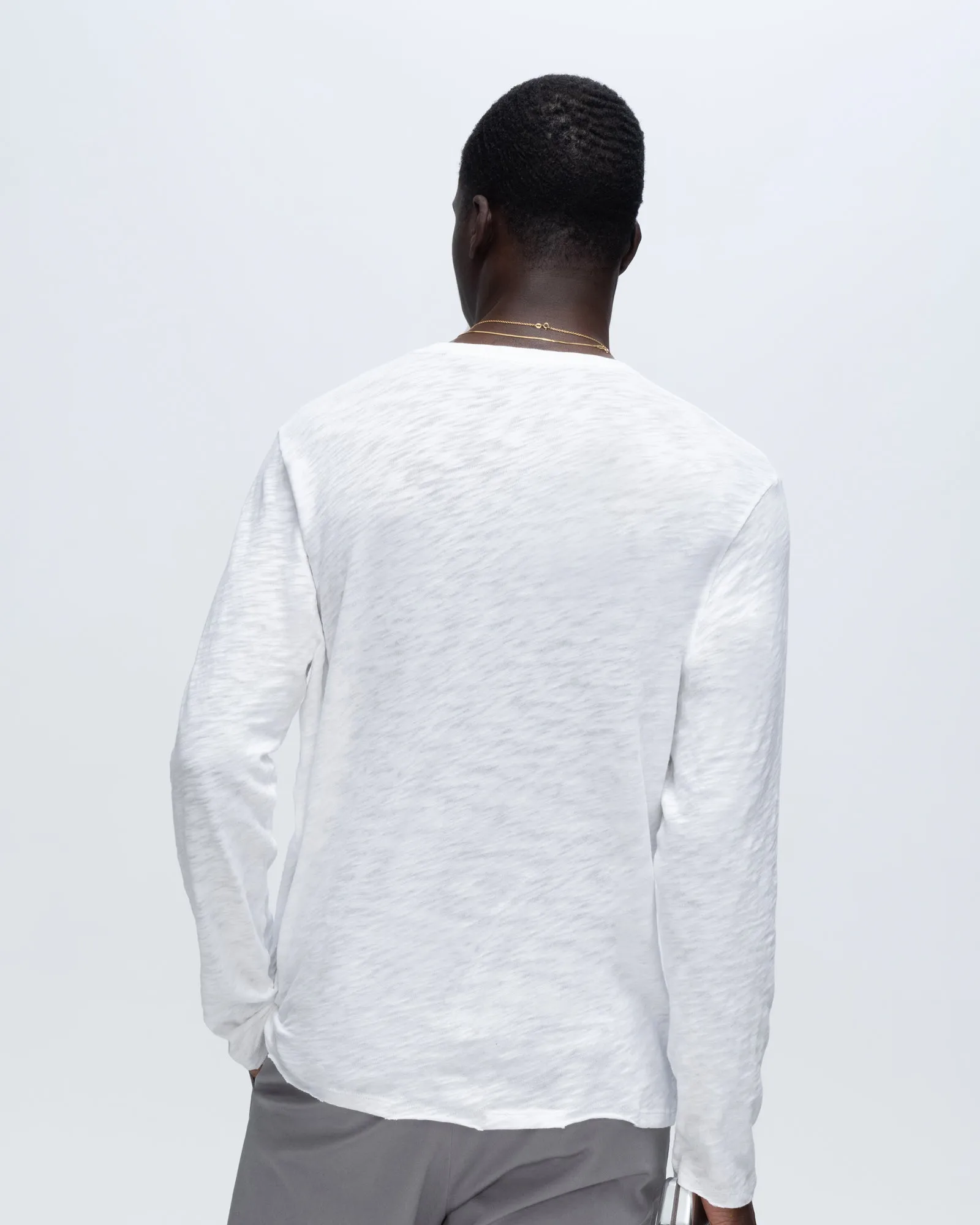 Slub Jersey Long Sleeve Destroyed Wash Tee - White