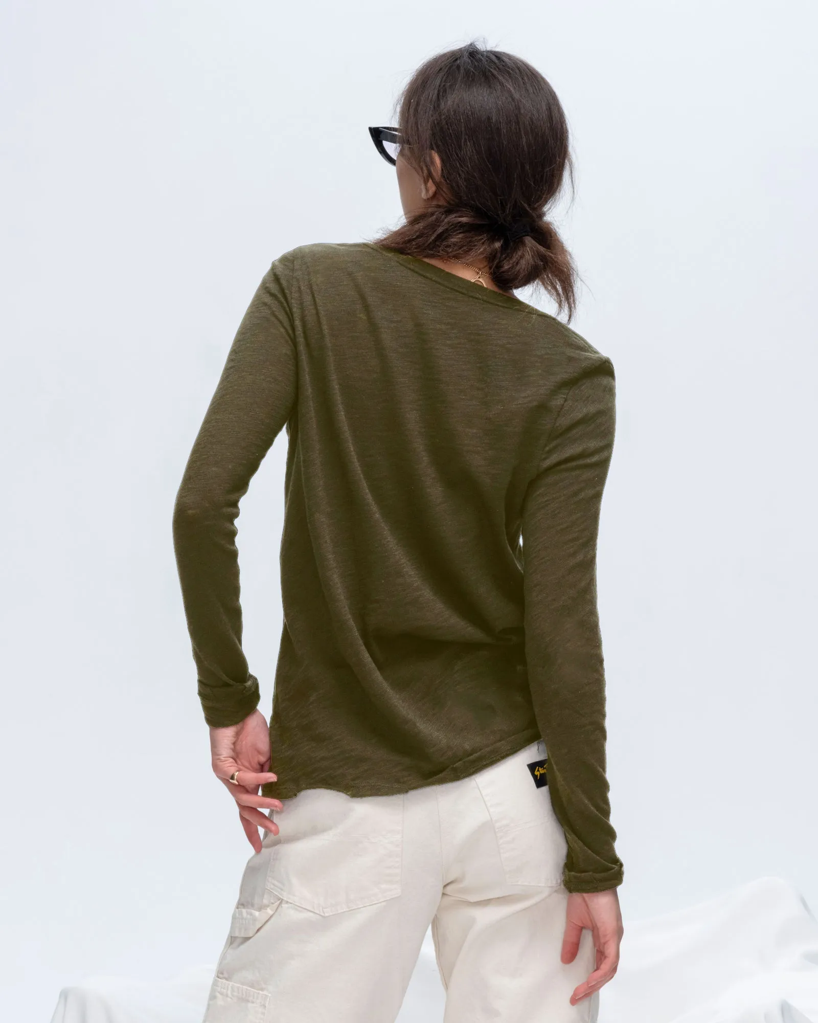 Slub Jersey Long Sleeve V-Neck Tee - Army