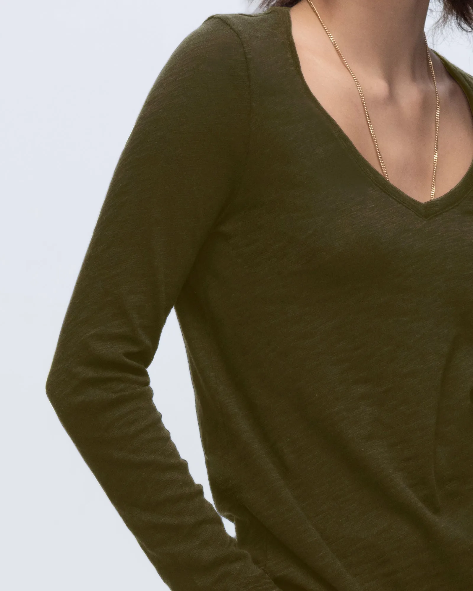 Slub Jersey Long Sleeve V-Neck Tee - Army