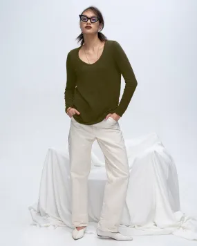 Slub Jersey Long Sleeve V-Neck Tee - Army