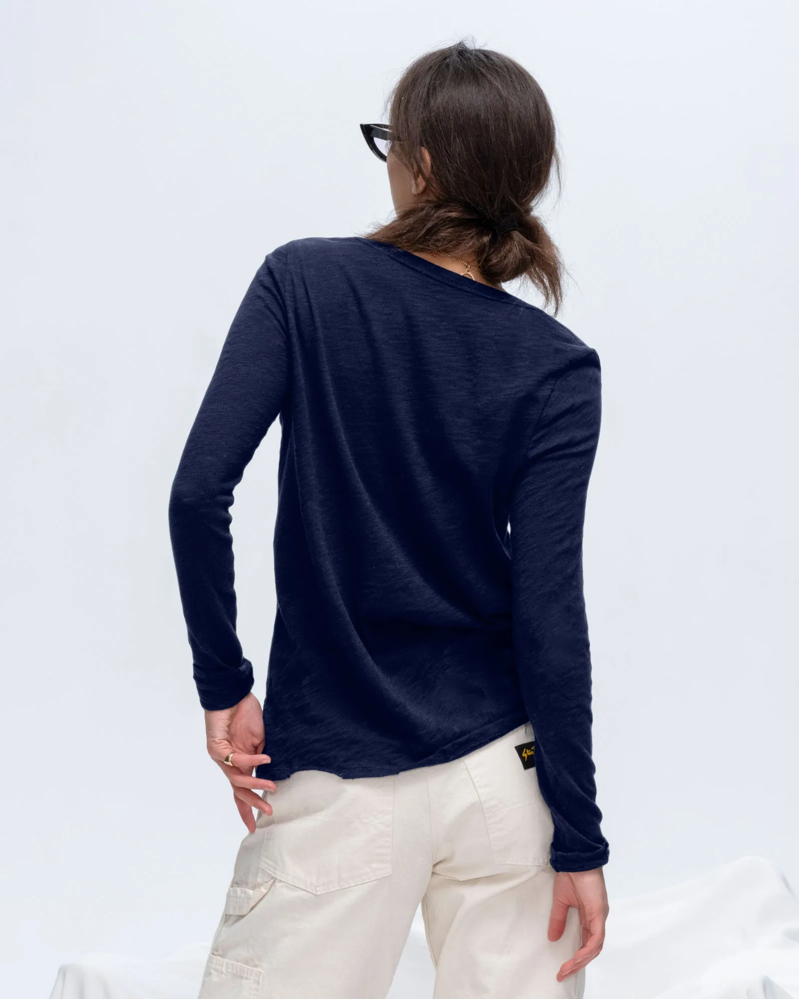 Slub Jersey Long Sleeve V-Neck Tee - Midnight