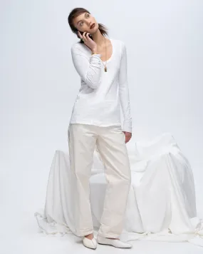 Slub Jersey Long Sleeve V-Neck Tee - White