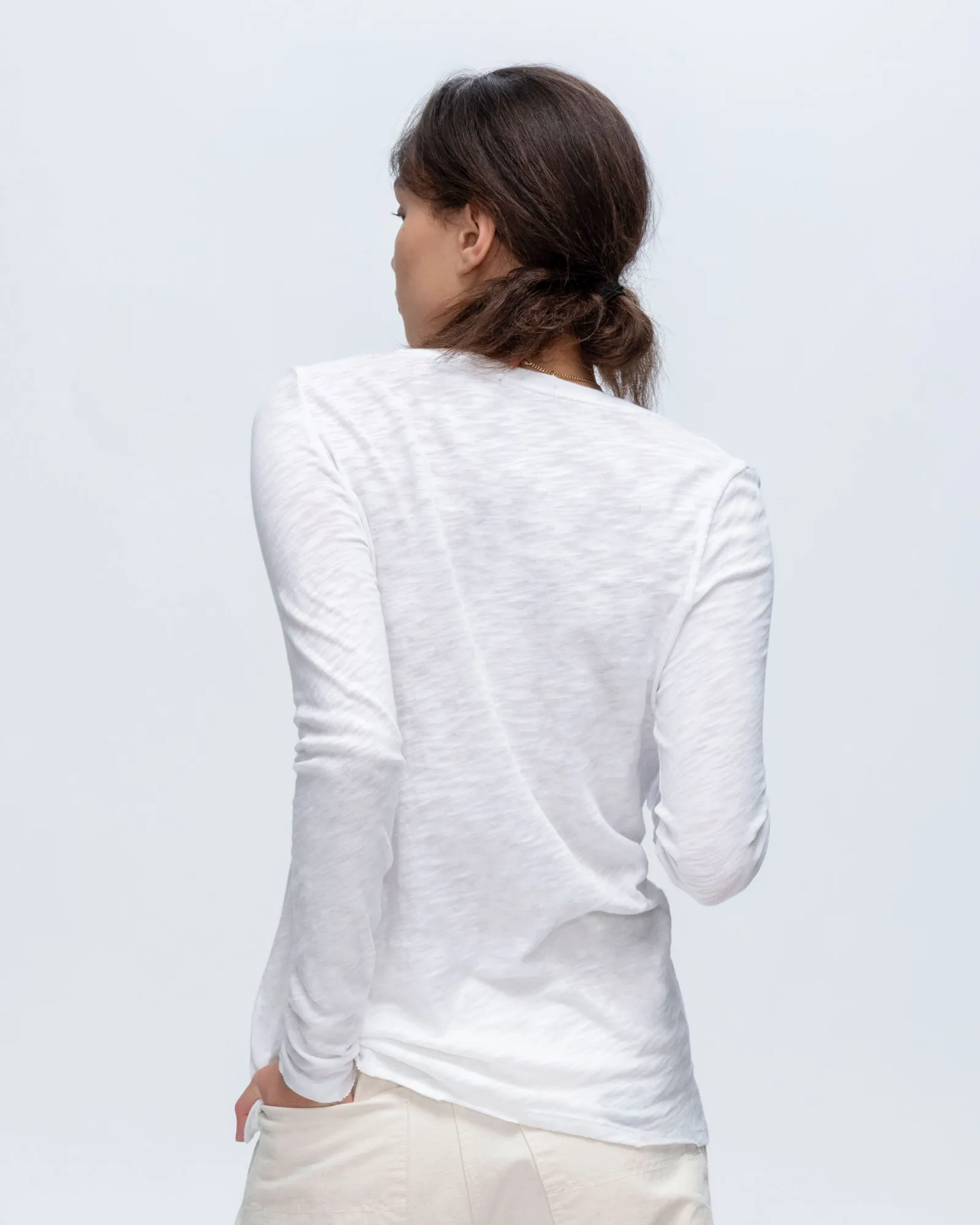 Slub Jersey Long Sleeve V-Neck Tee - White