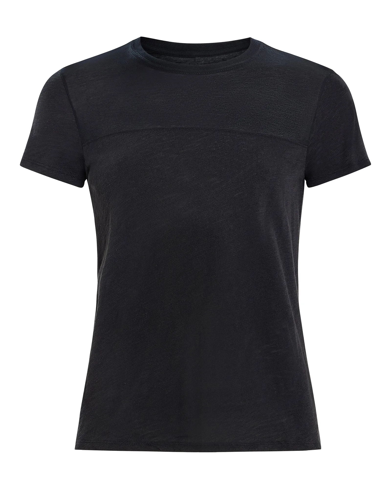 Slub Jersey Mixed Media Schoolboy Crew Neck Tee - Black