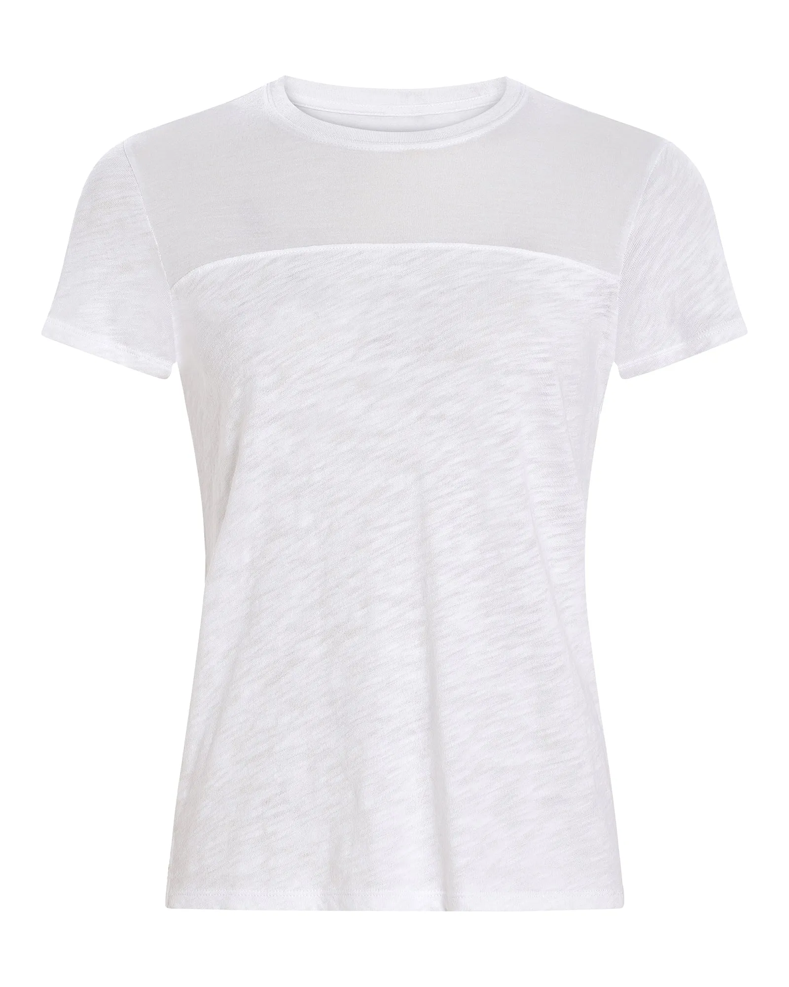 Slub Jersey Mixed Media Schoolboy Crew Neck Tee - White