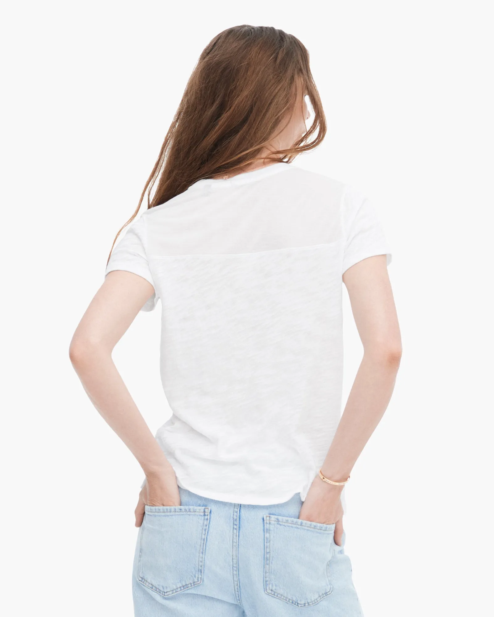 Slub Jersey Mixed Media Schoolboy Crew Neck Tee - White