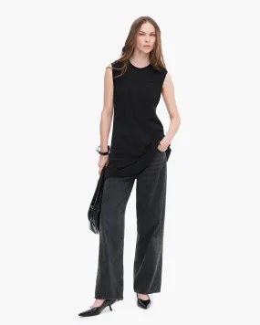 Slub Jersey Mixed Media Sleeveless Dress - Black