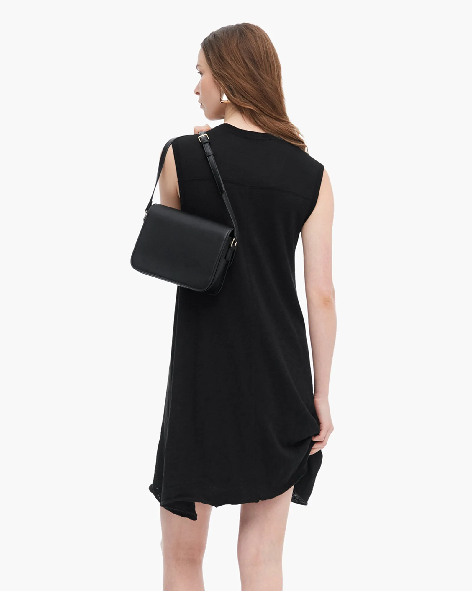 Slub Jersey Mixed Media Sleeveless Dress - Black