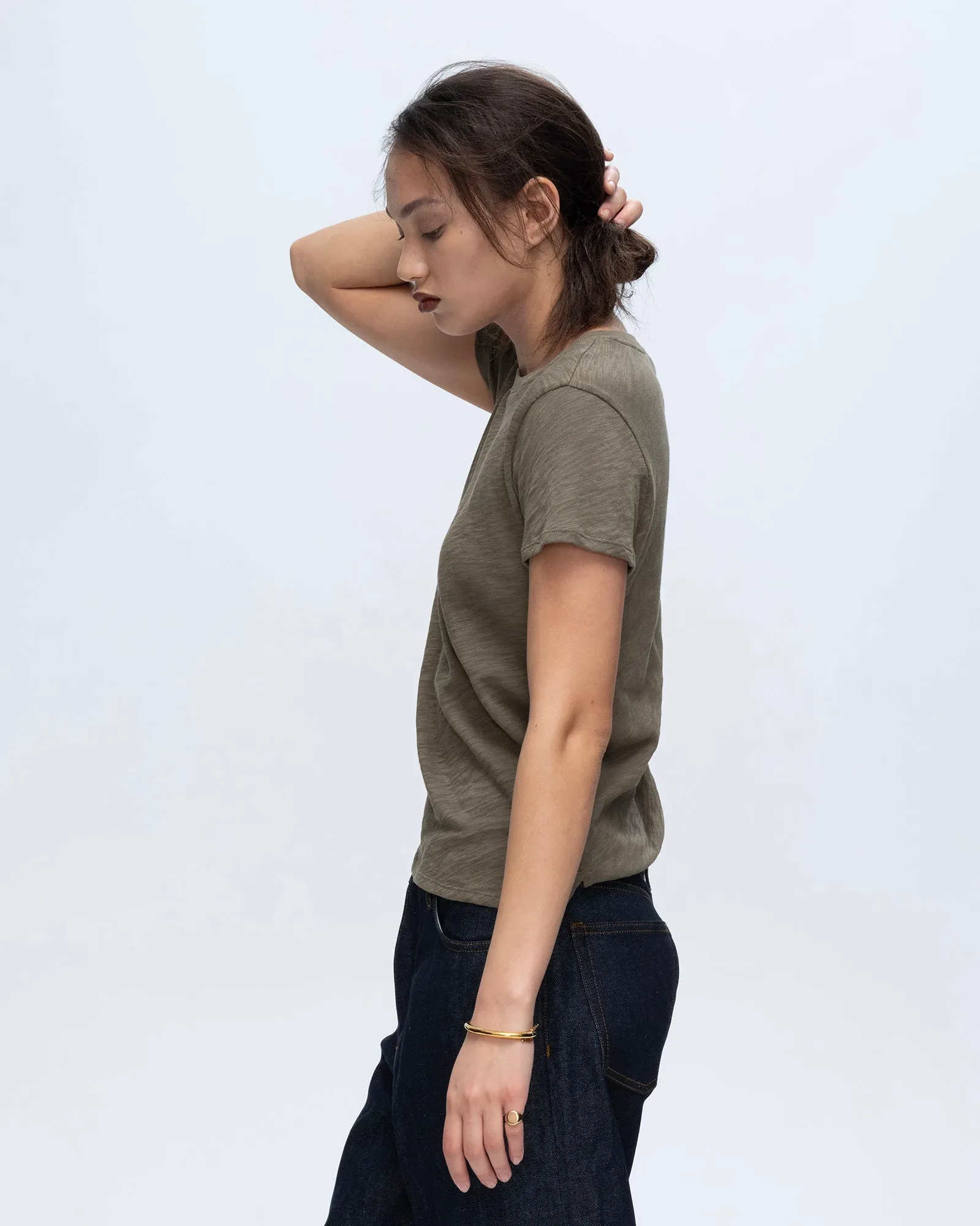 Slub Jersey Schoolboy Crew Neck Tee - Army