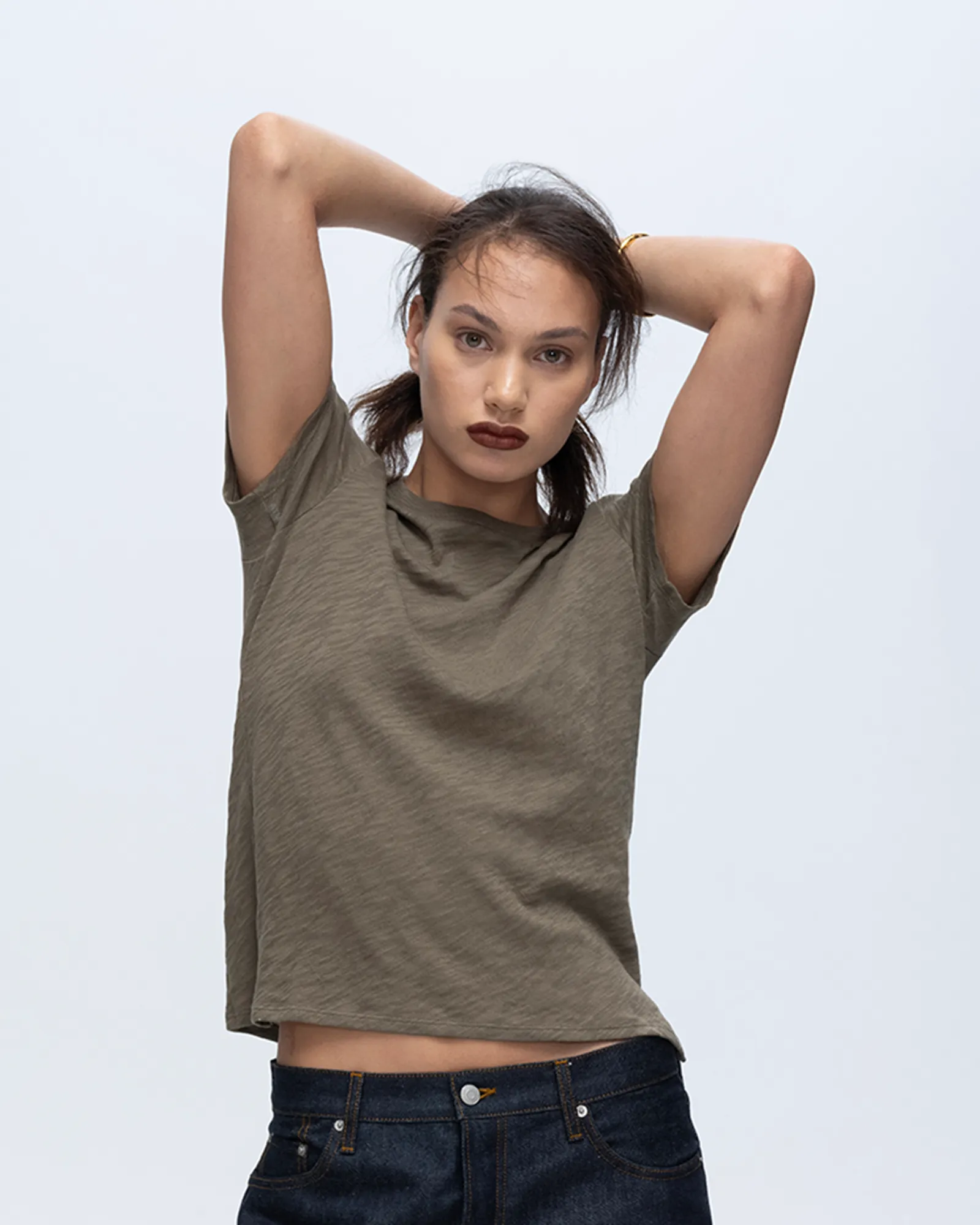 Slub Jersey Schoolboy Crew Neck Tee - Army