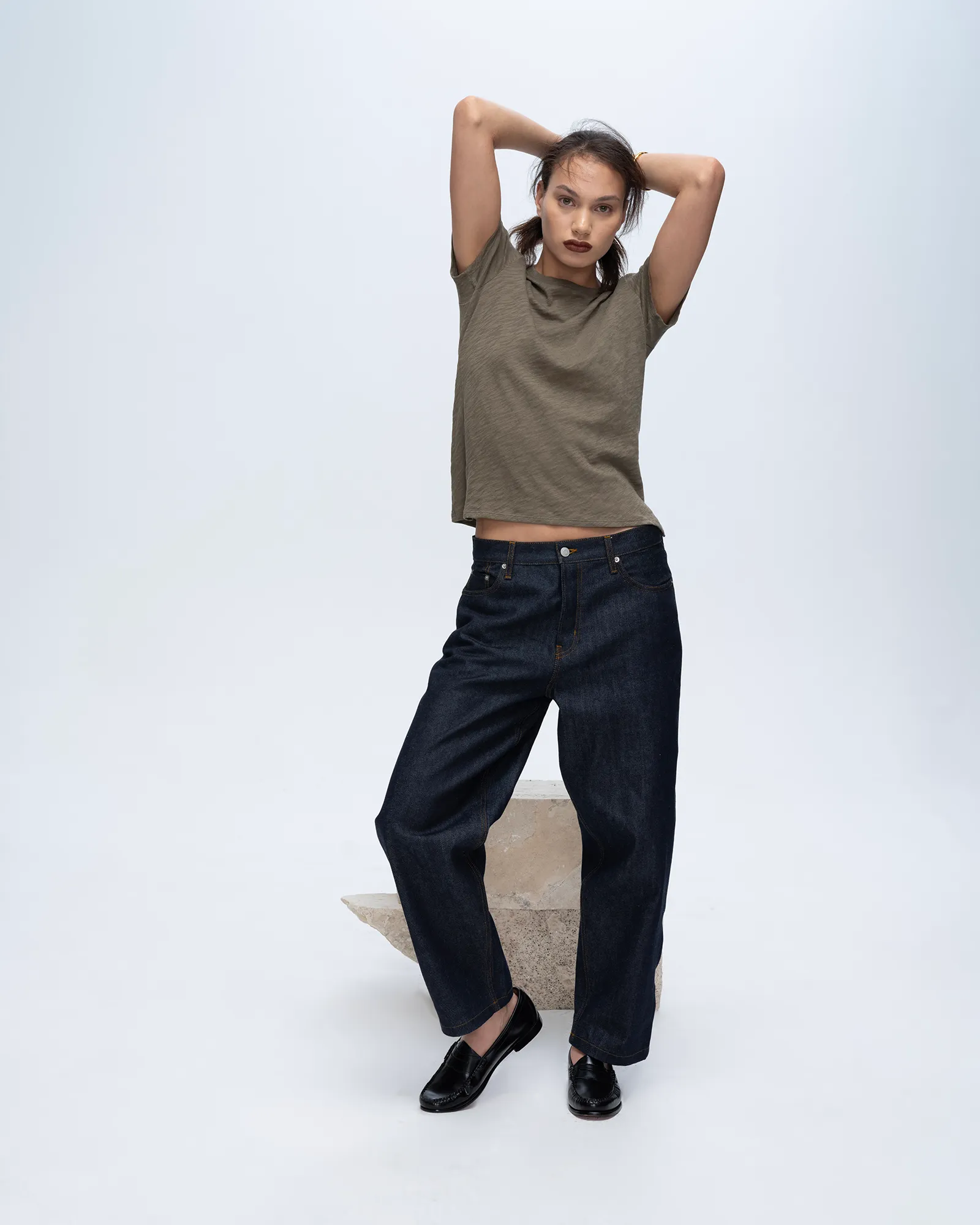 Slub Jersey Schoolboy Crew Neck Tee - Army