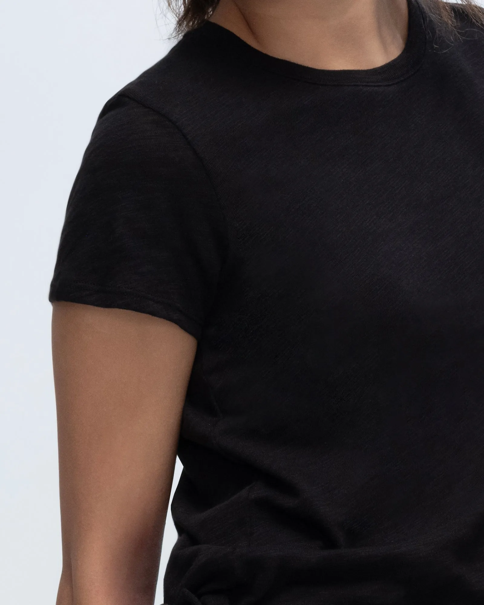 Slub Jersey Schoolboy Crew Neck Tee - Black