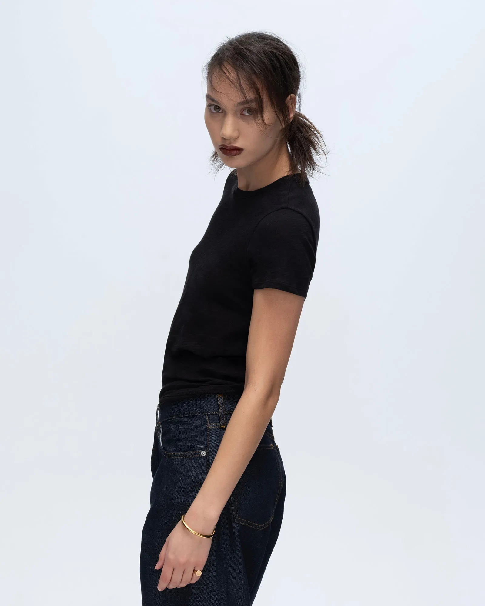 Slub Jersey Schoolboy Crew Neck Tee - Black