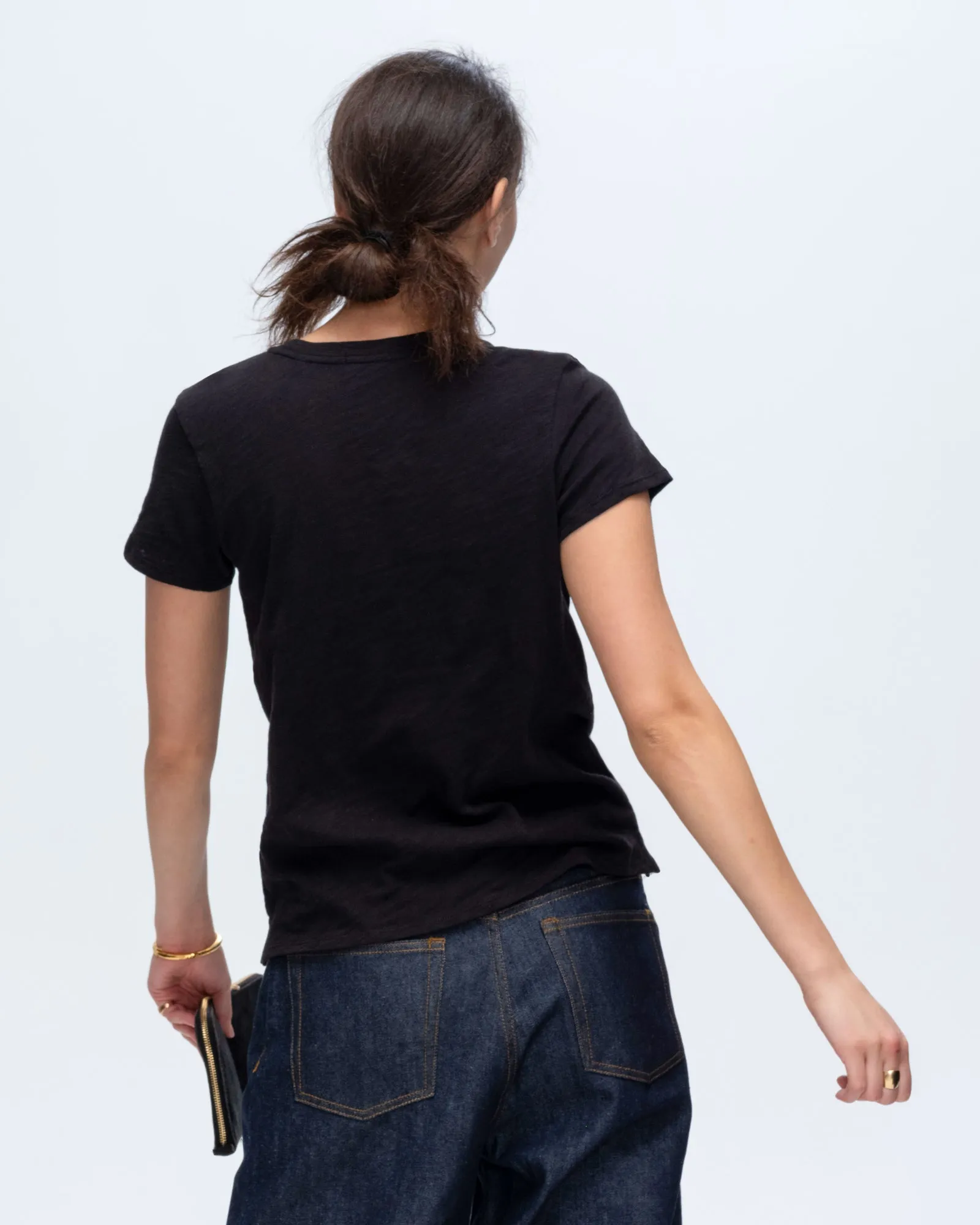 Slub Jersey Schoolboy Crew Neck Tee - Black