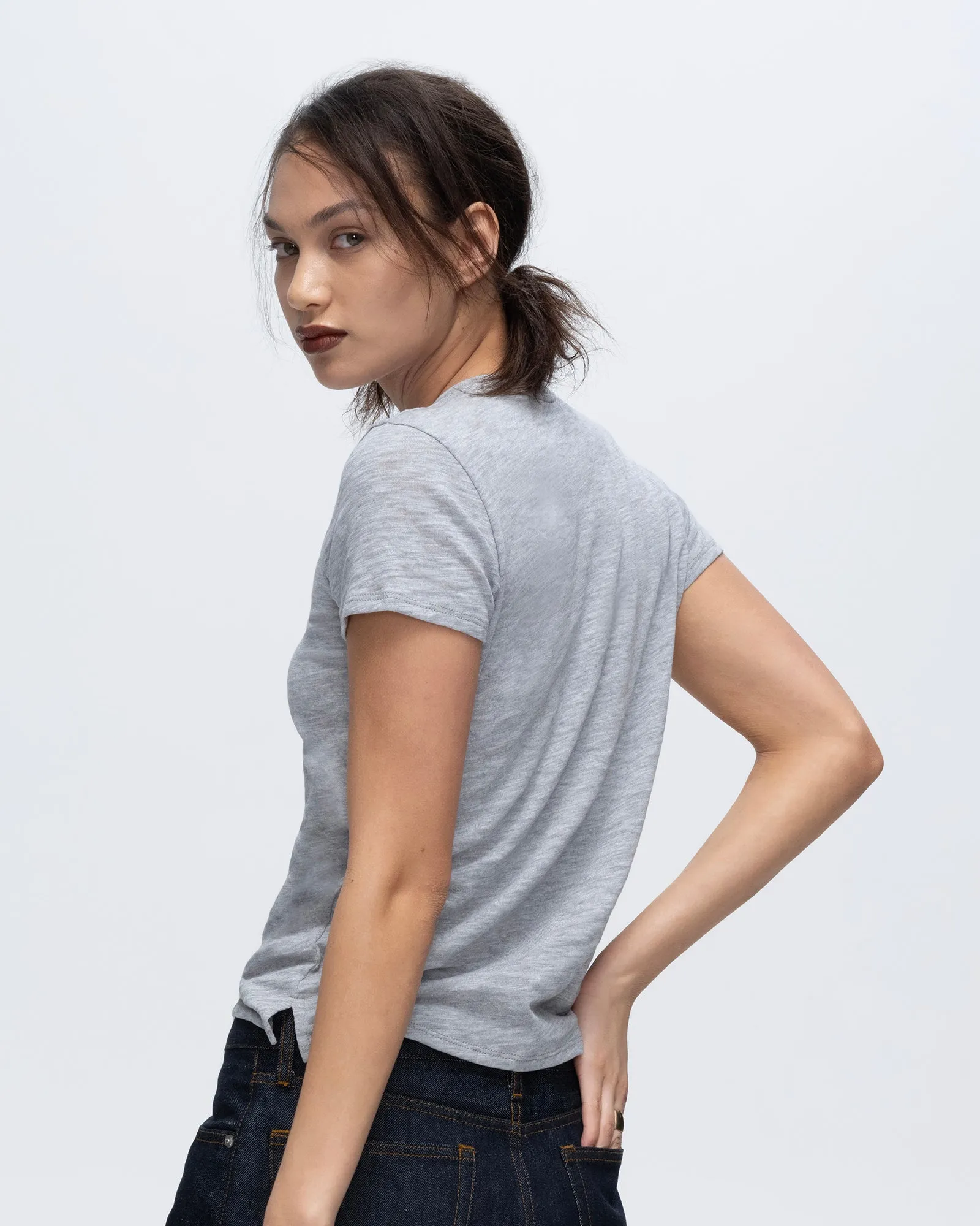 Slub Jersey Schoolboy Crew Neck Tee - Heather Grey