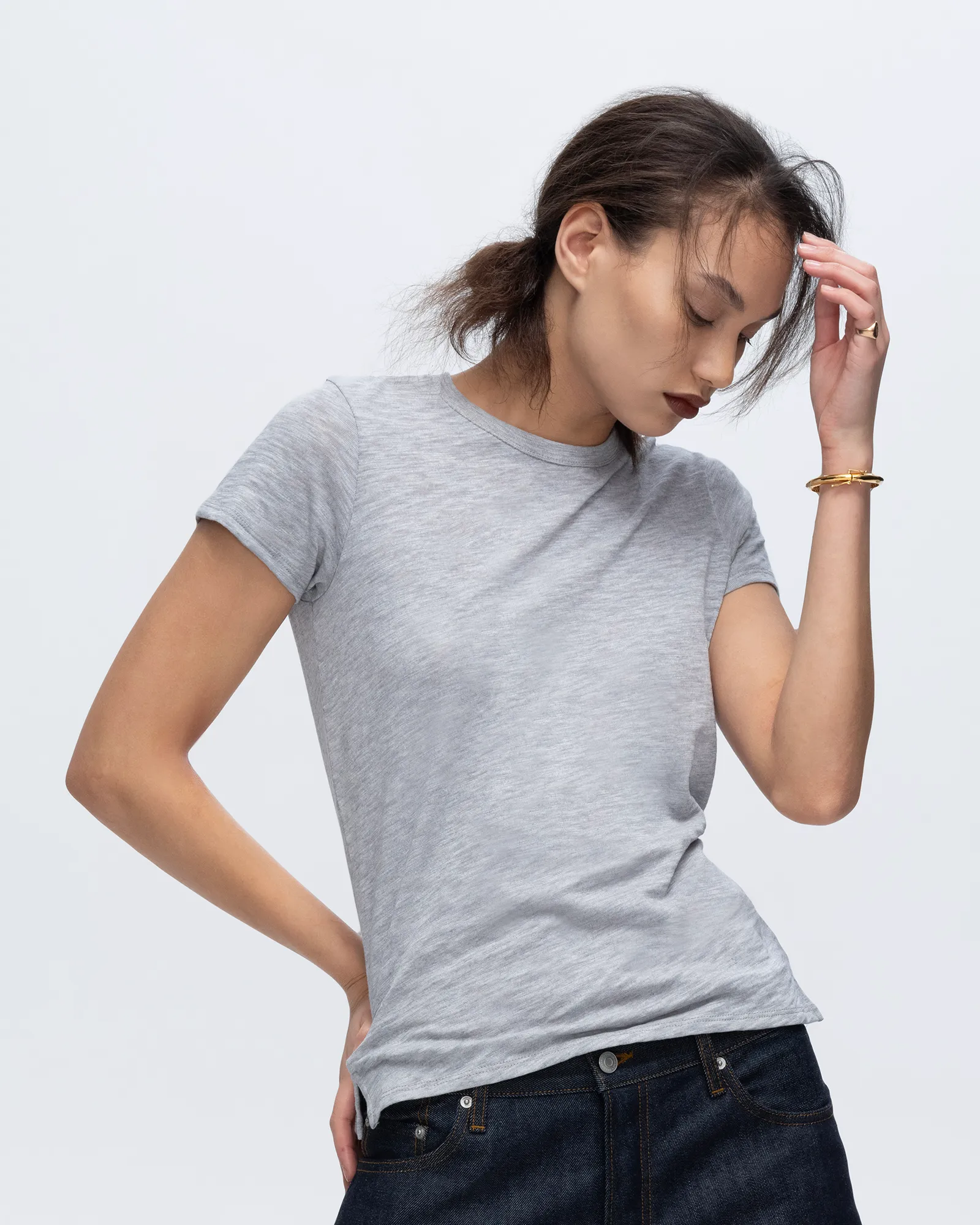 Slub Jersey Schoolboy Crew Neck Tee - Heather Grey
