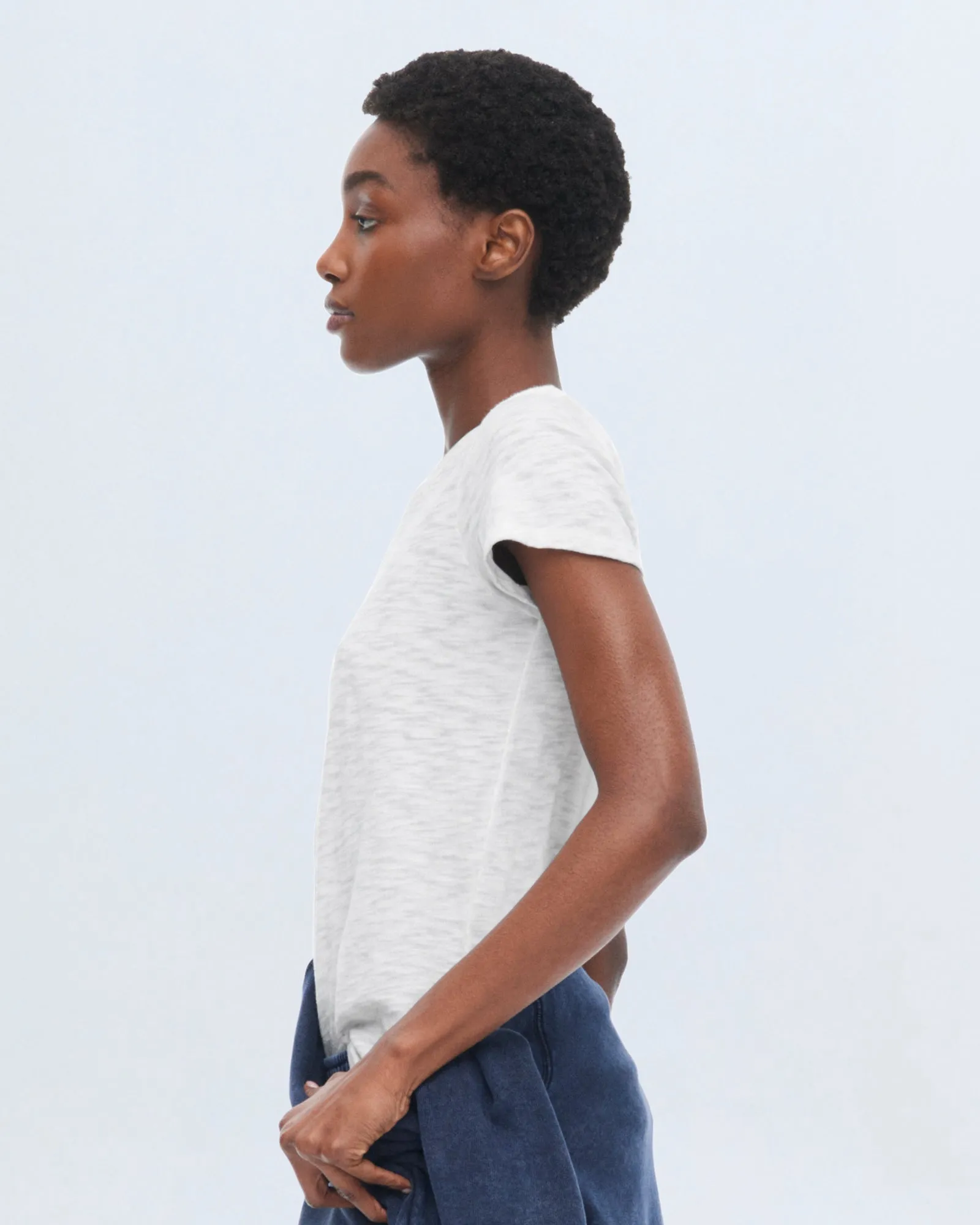 Slub Jersey Schoolboy Crew Neck Tee - White